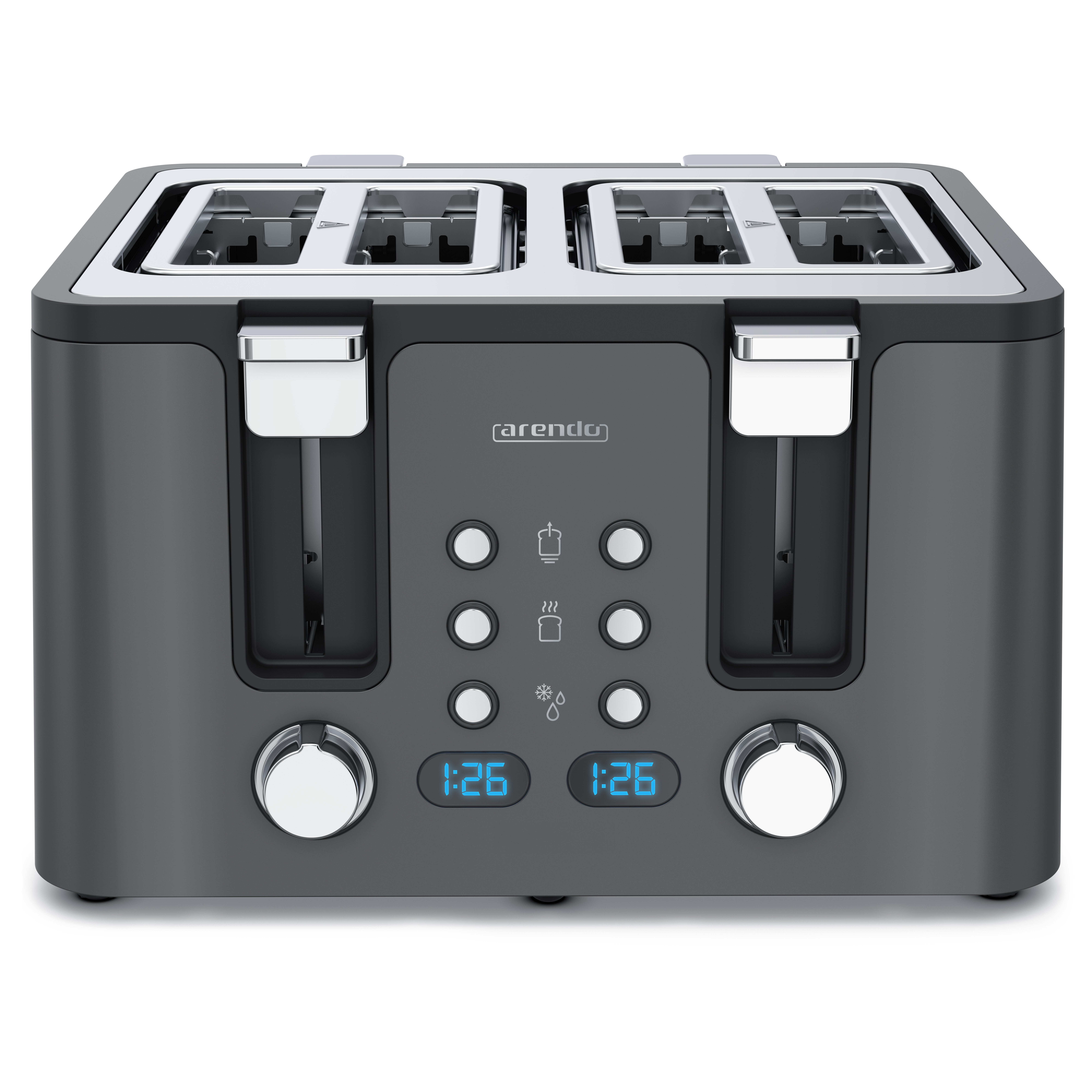 Toaster Edelstahl, Brötchenaufsatz, Restzeitanzeige, Cool Grey Design
