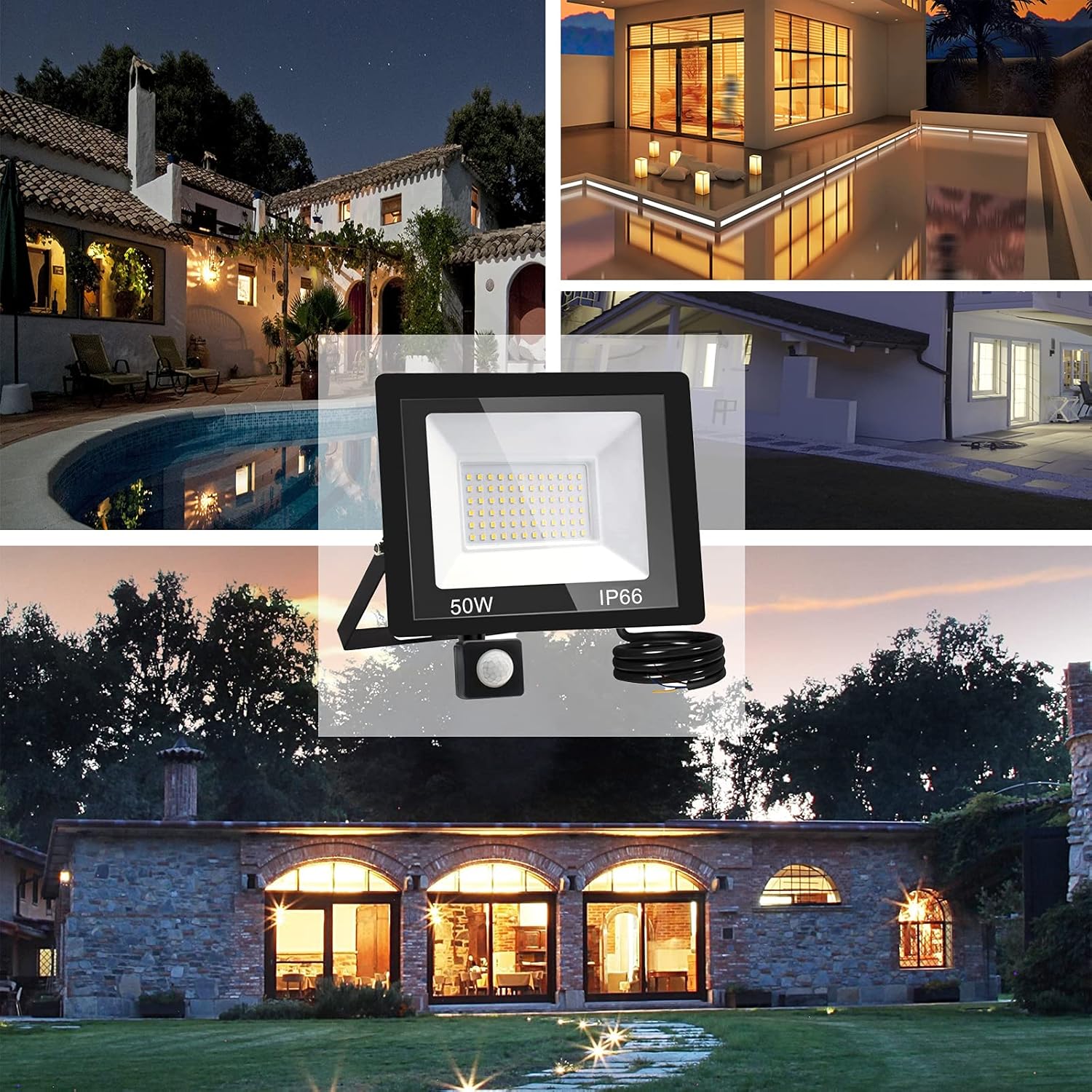 LED Strahler Außen mit Bewegungsmelder 100W, Superhell 10000LM Led Außenstrahler 3500K LED Fluter Flutlicht, IP66 Wasserdicht Scheinwerfer für Garten,Garage,Hof(Warmweiß-10pcs,100W)