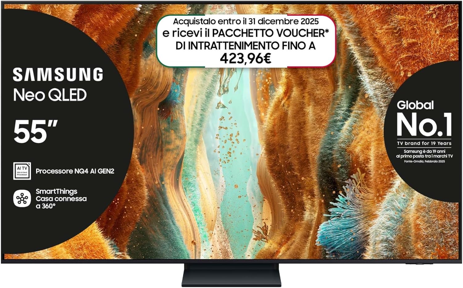 Neo QLED 4K Vision AI Smart TV 55'' QE55QN74FATXZT Mini LED, NQ4 AI Gen2 Processor, AI Upscaling, Motion Xcelerator 144 Hz,Tecnologia Quantum Matrix Slim, OTS Lite, AirSlim Design, 2025