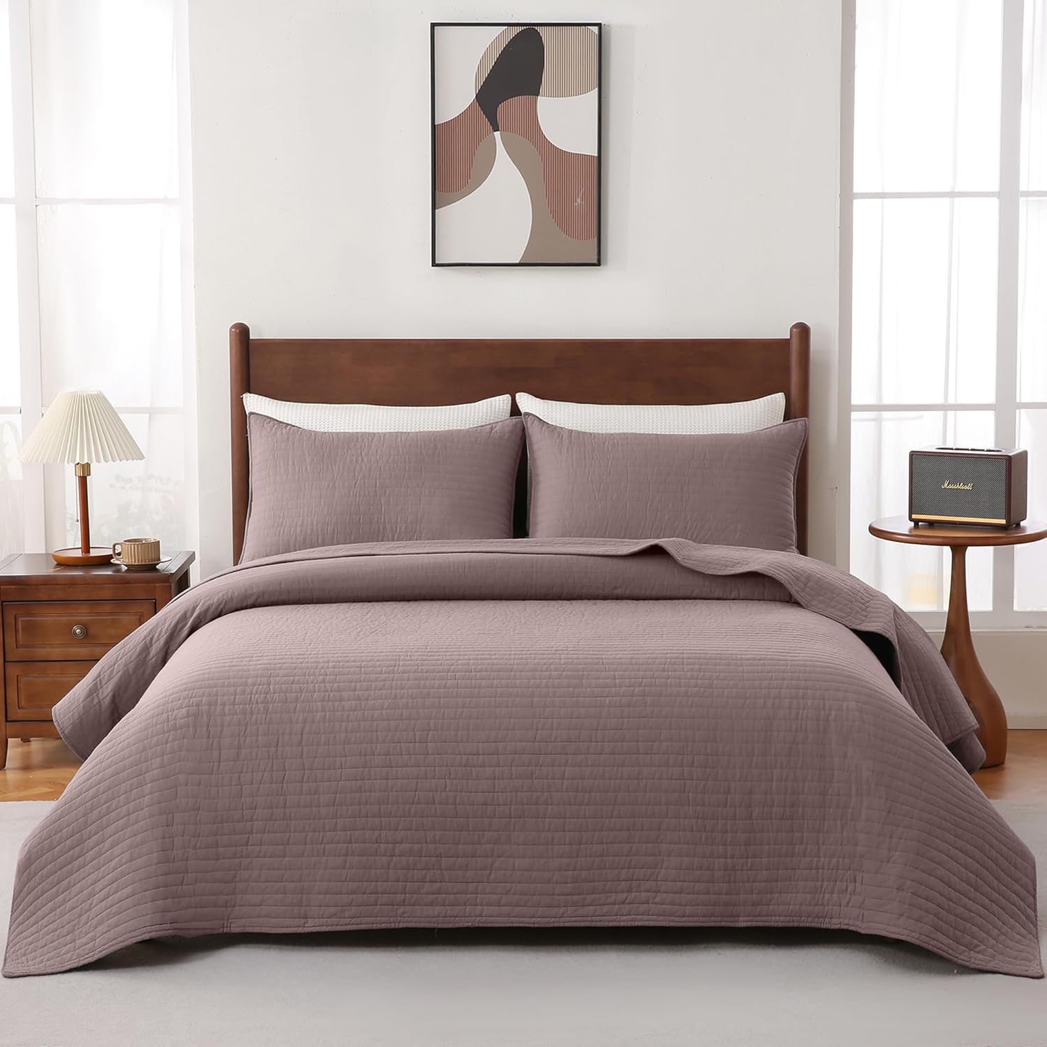 100% Cotton Quilt Set Oversized King Size - Soft Lightweight Stripe Bedding Set, Classic Comforter Set for All Season with 2 Shams, Oversized Bedspread Coverlet, 120 x120 inches