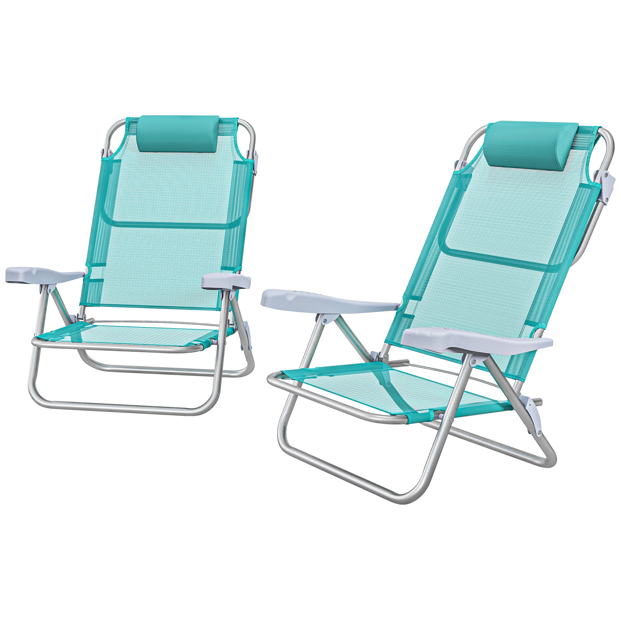 Outsunny Set aus 2 klappbaren Gartenstühlen tragbarer Angelsessel Campingstuhl mit verstellbarer Kopfstütze und 6-fach verstellbarer Rückenlehne