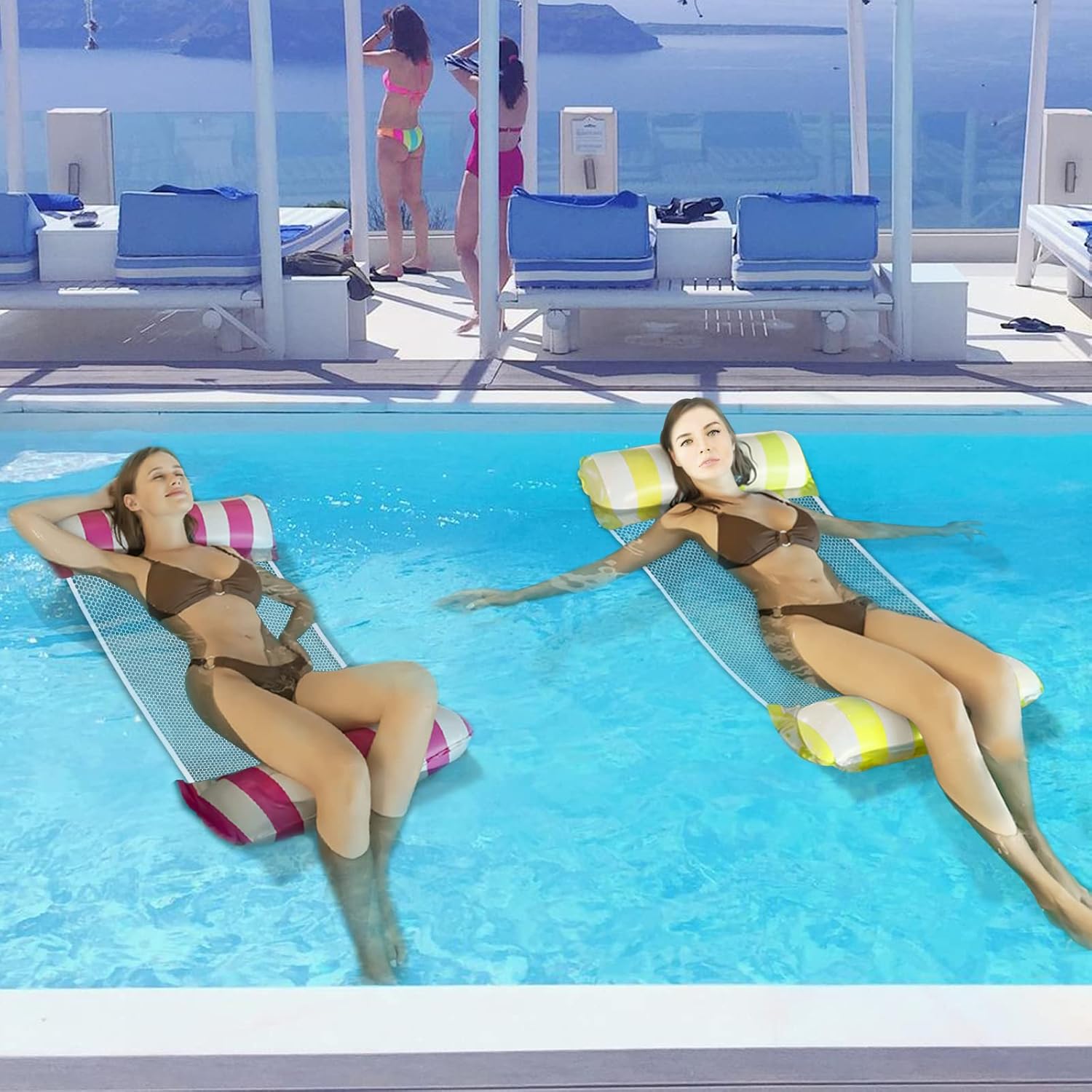 Galleggianti gonfiabili per piscina per adulti, 2 pezzi 4-in-1 Gonfiabili per piscina con amaca gonfiabile multiuso (sella, poltrona, amaca, drifter) Sedia da piscina con pompa d'aria manuale per piscina sulla spiaggia