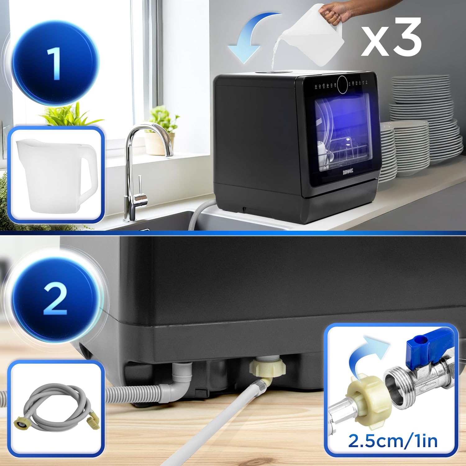 Duronic DW5 BK Mini Lavastoviglie da Tavolo 950W, 7 Programmi