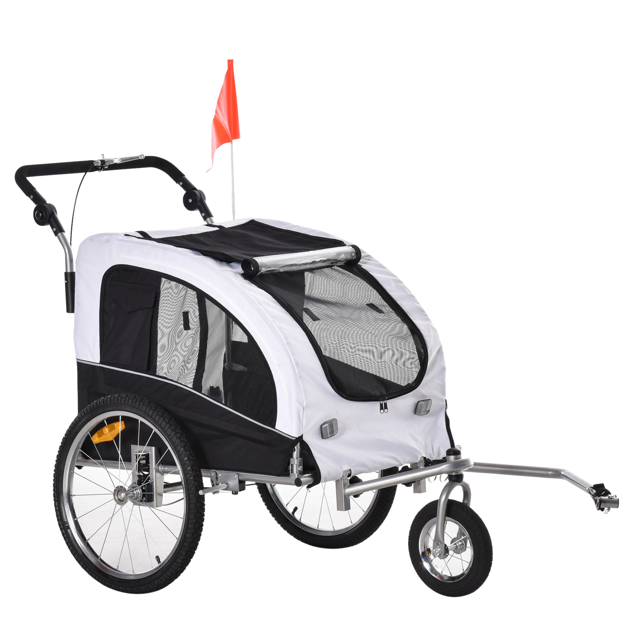 PawHut Hundeanhänger Hundebuggy mit Jogger-Funktion bis 20kg Universalkupplung Stahl Weiß+Schwarz