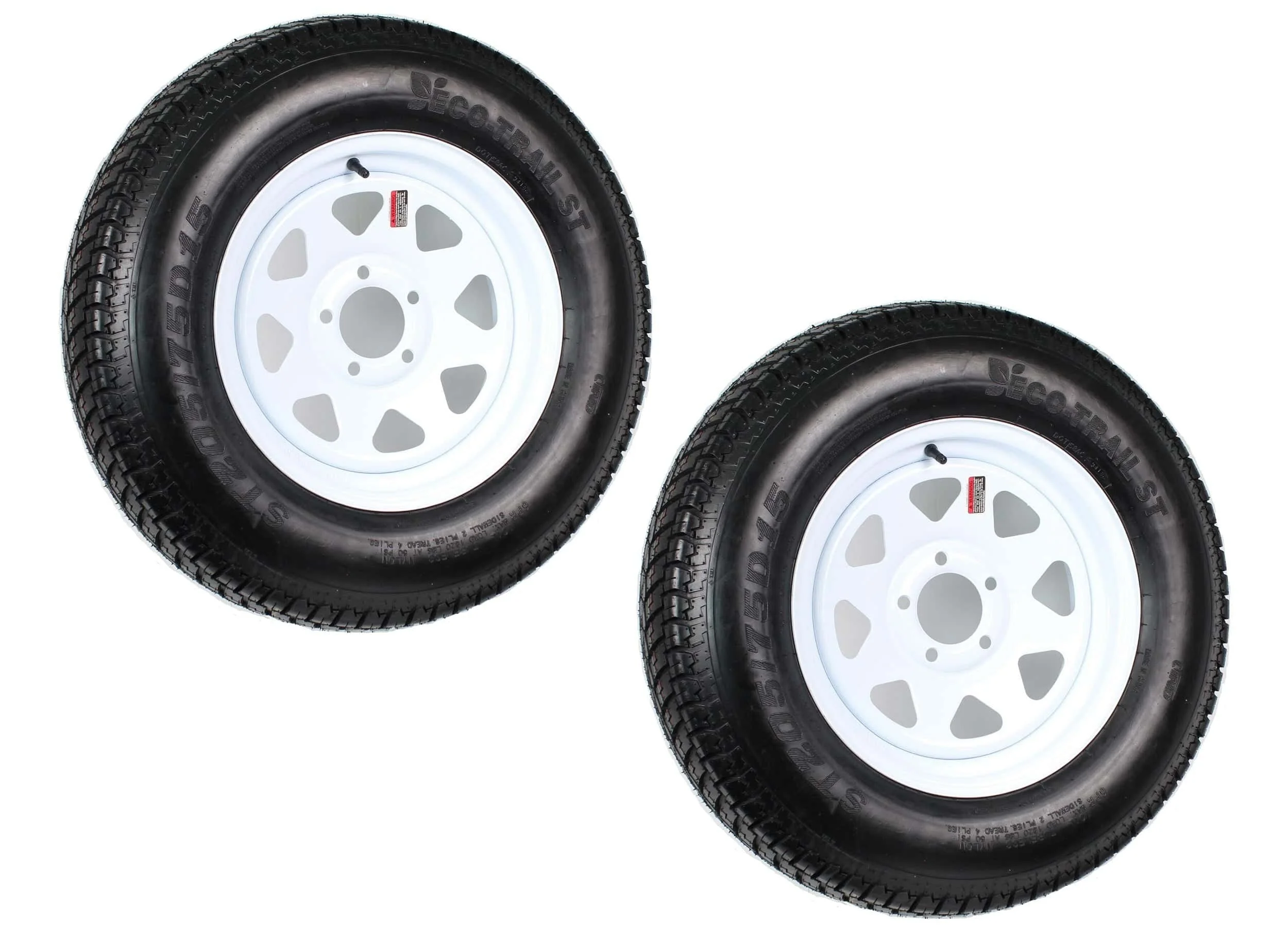2-pack trailer tires on rim ST205/75D15 205/75 D 15 inch LRC 5-hole white spokes  1