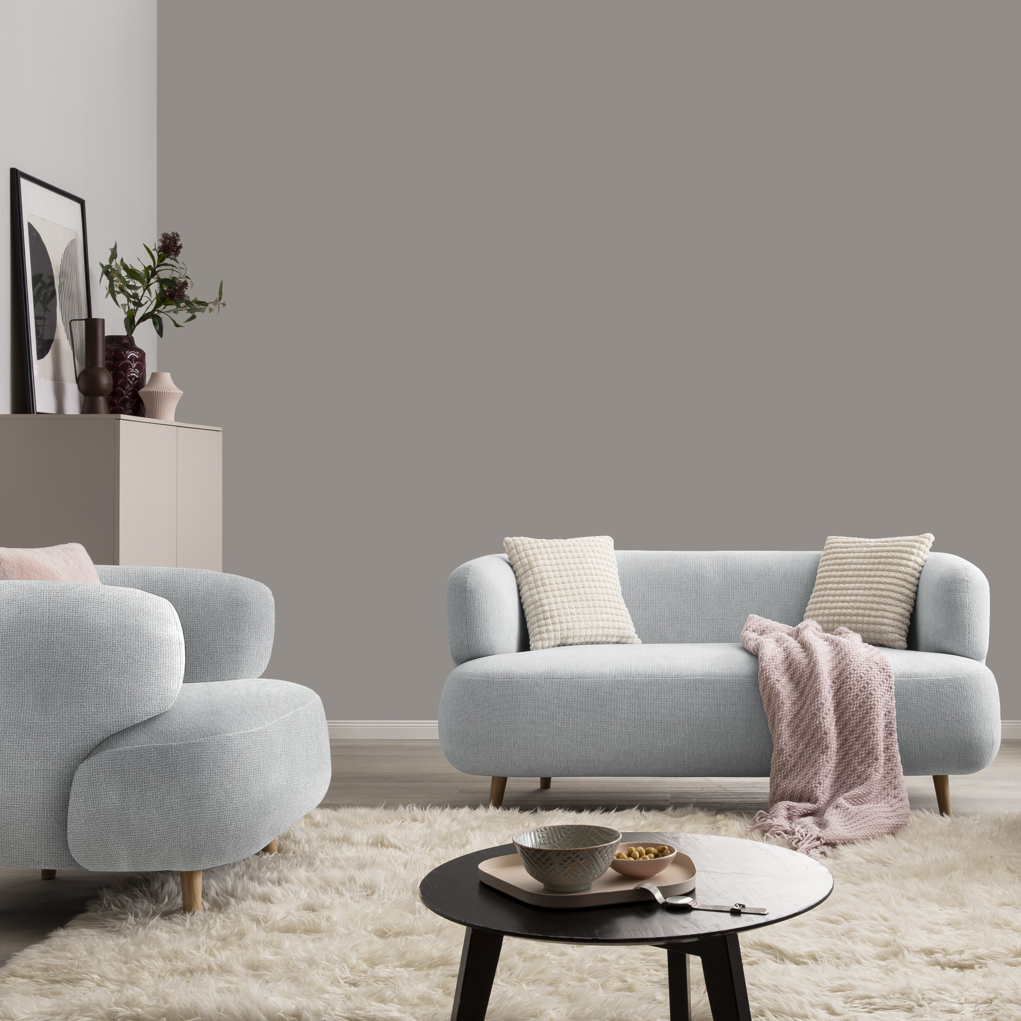 Sofa 800014, 2-Sitzer, runde Ecken, Holzfüße Eiche, 2er Couch, 86 x 73 x 160 cm (BxTxH), blau