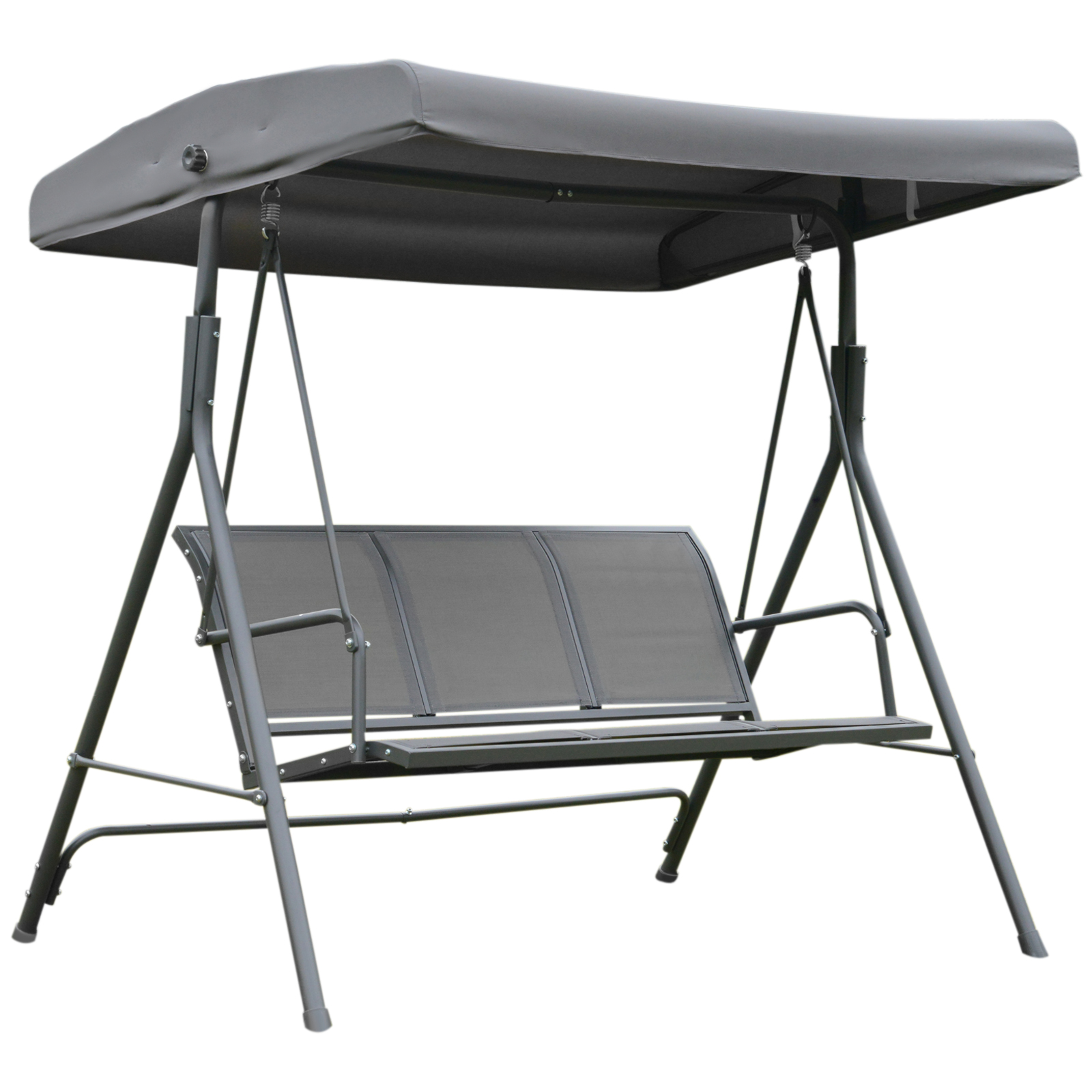 Outsunny Garten Hollywoodschaukel 3 Plätze Komfortables Dach, verstellbare Neigung, ergonomische Sitzfläche und Rückenlehne aus Stahl Textilene Grau