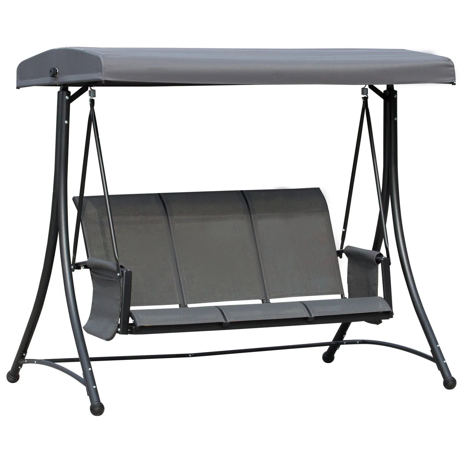 Easycomfort Dondolo 3 Posti da Giardino o Terrazzo con Tettuccio Regolabile e Tasche Portaoggetti Grigio Scuro 196x128x172cm
