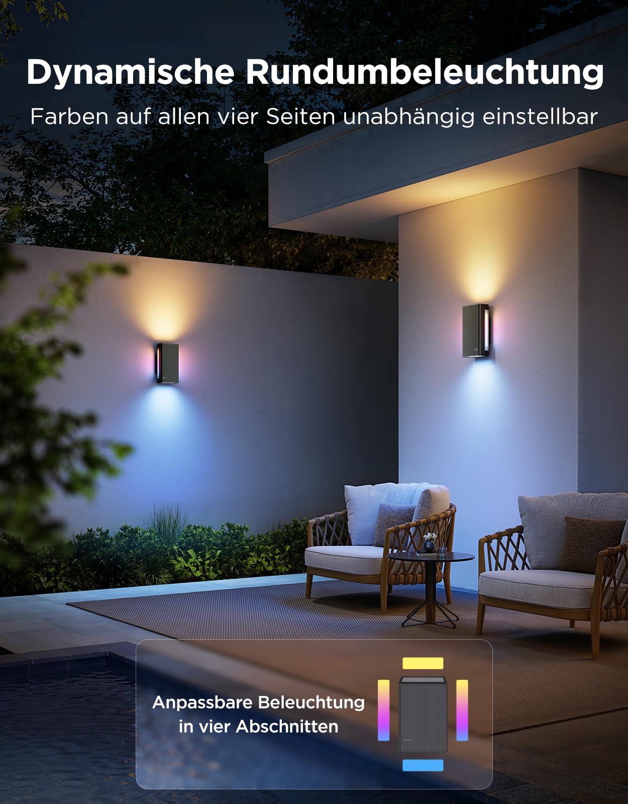 Außen-Wandleuchte UpDown RGBICWW 1400 lm 2700–6500 K IP66 360° Beleuchtung 64 Szenenmodi Matter Alexa Google Assistant 2 Stück