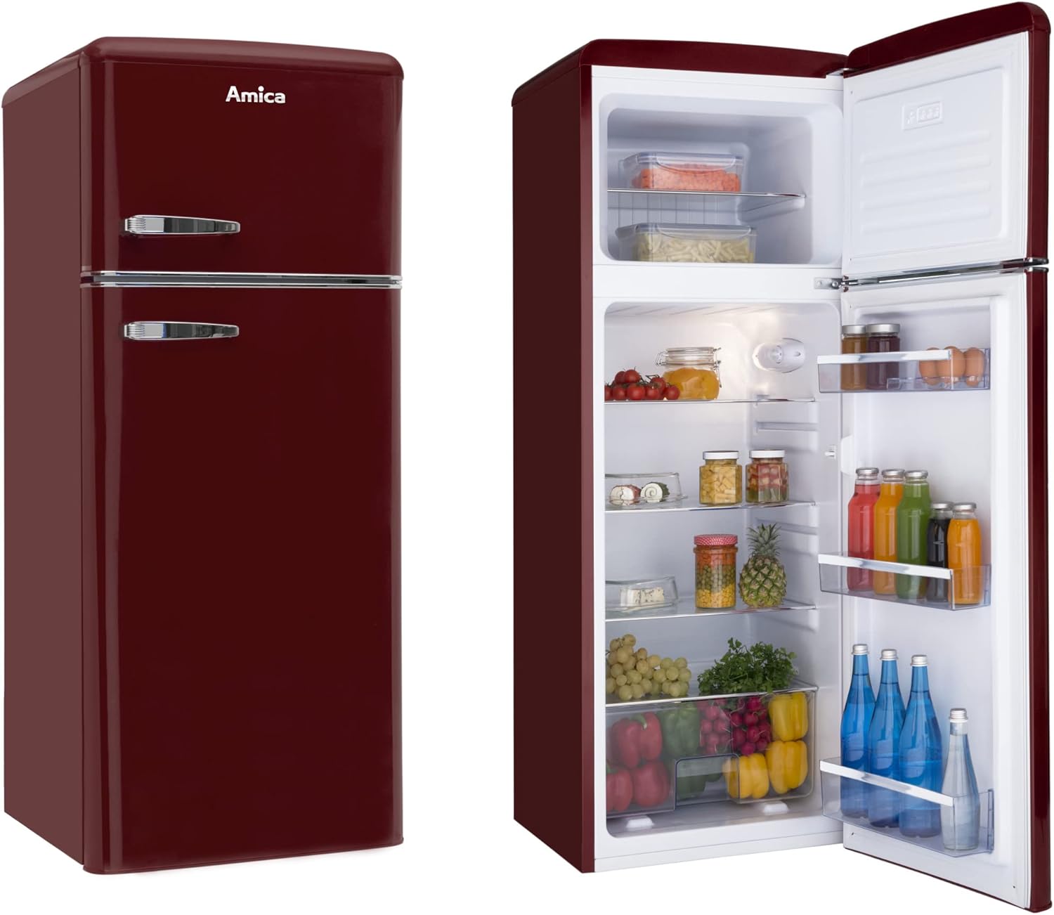 Amica KS 15615 B Retro Kühlschrank mit Gefrierfach / Coffee Cream (Beige) / 88cm (H) x 55cm (B) x 62cm (T) / Retro-Design