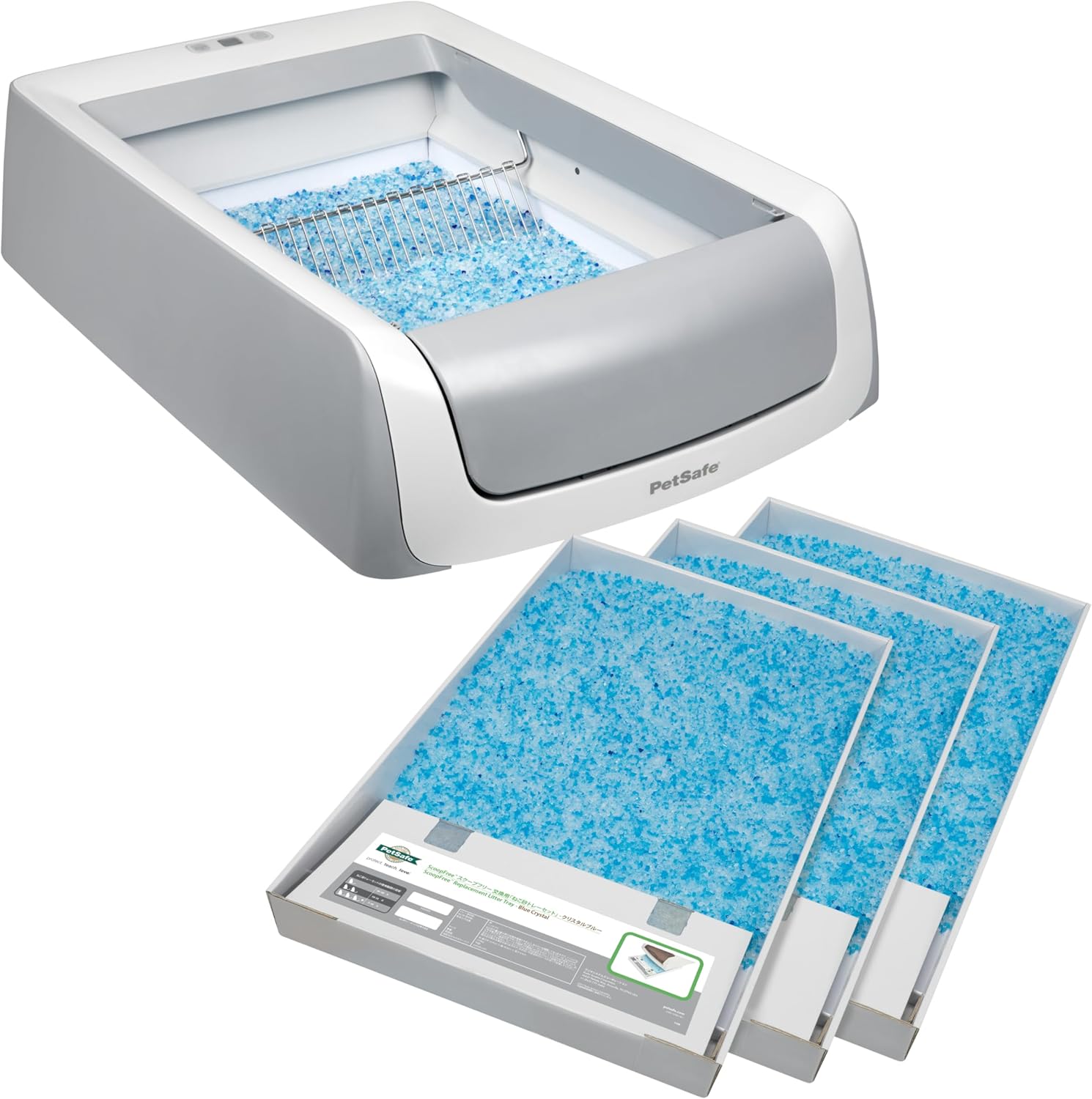 PetSafe - Lettiera per Gatti Autopulente ScoopFree, per Gatti Automatica, Monitor Sanitario Integrato, Igienico, Pulito, Include Lettiera in Silice, Senza Coperchio, Seconda Generazione
