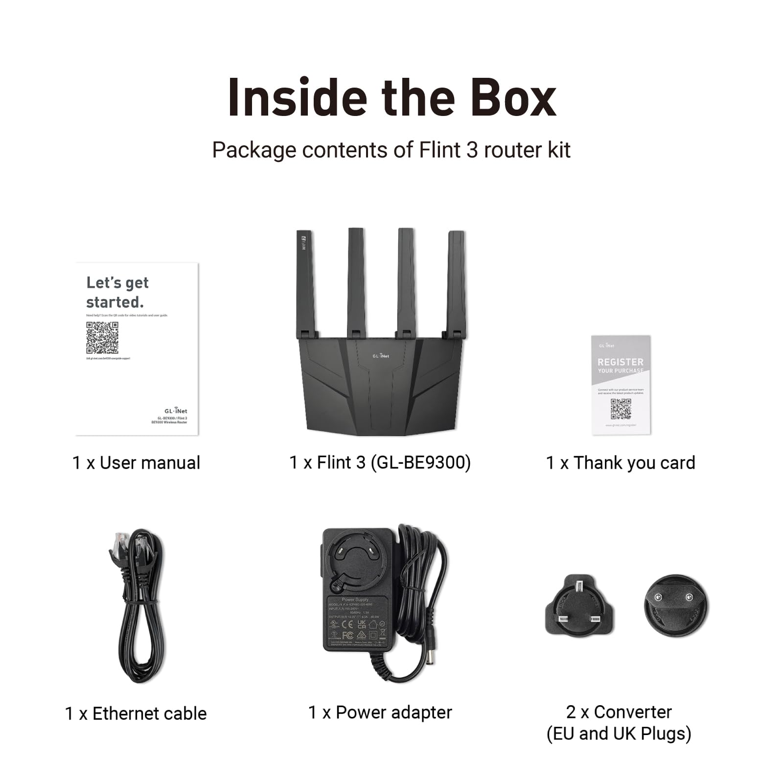 Tri-Band-WLAN-Router Flint 3 GL-BE9300 Wi-Fi 7 bis 9 Gbit/s 5x 2,5-Gbit-LAN VPN WireGuard OpenVPN MLO 1 GB DDR4 8 GB eMMC