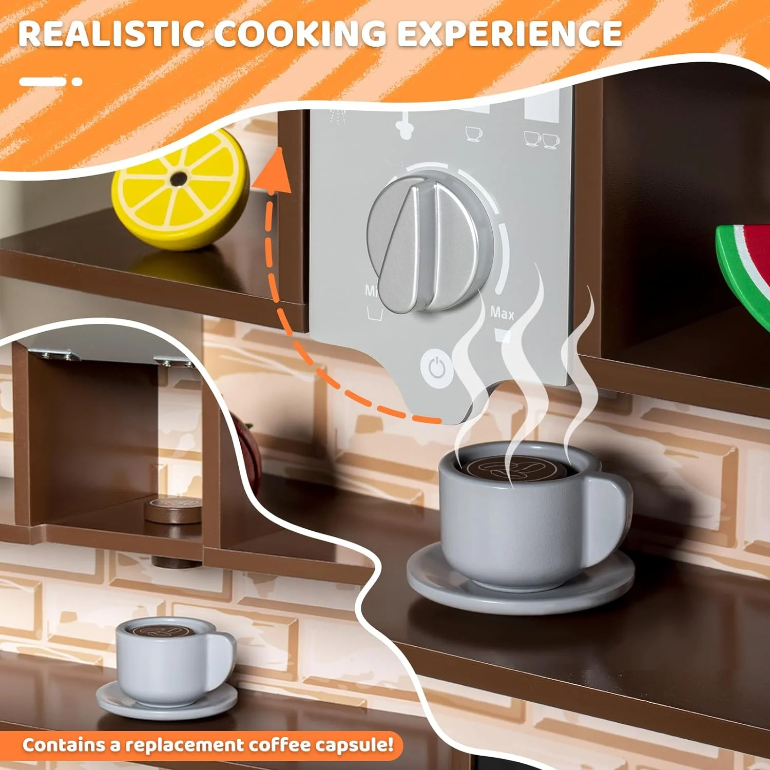 BRINJOY Kids Modular Wooden Kitchen Playset with Light & Sound, Corner Kitchen, Fridge & Storage &ndash; Perfect Gift for Toddlers