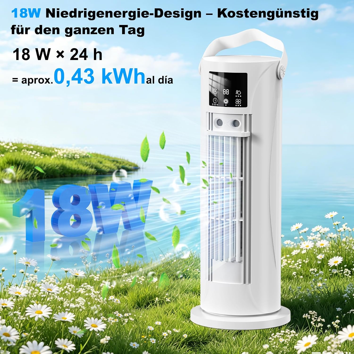 Mobile Klimaanlage – Mini Klimaanlage mit Kühl- und Befeuchtungsfunktion, Wassernebel-Technologie, 4 einstellbare Timer-Stufen, 120° schwenkbarer Luftauslass, für Zuhause, Büro, Schlafzimmer (Weiß)