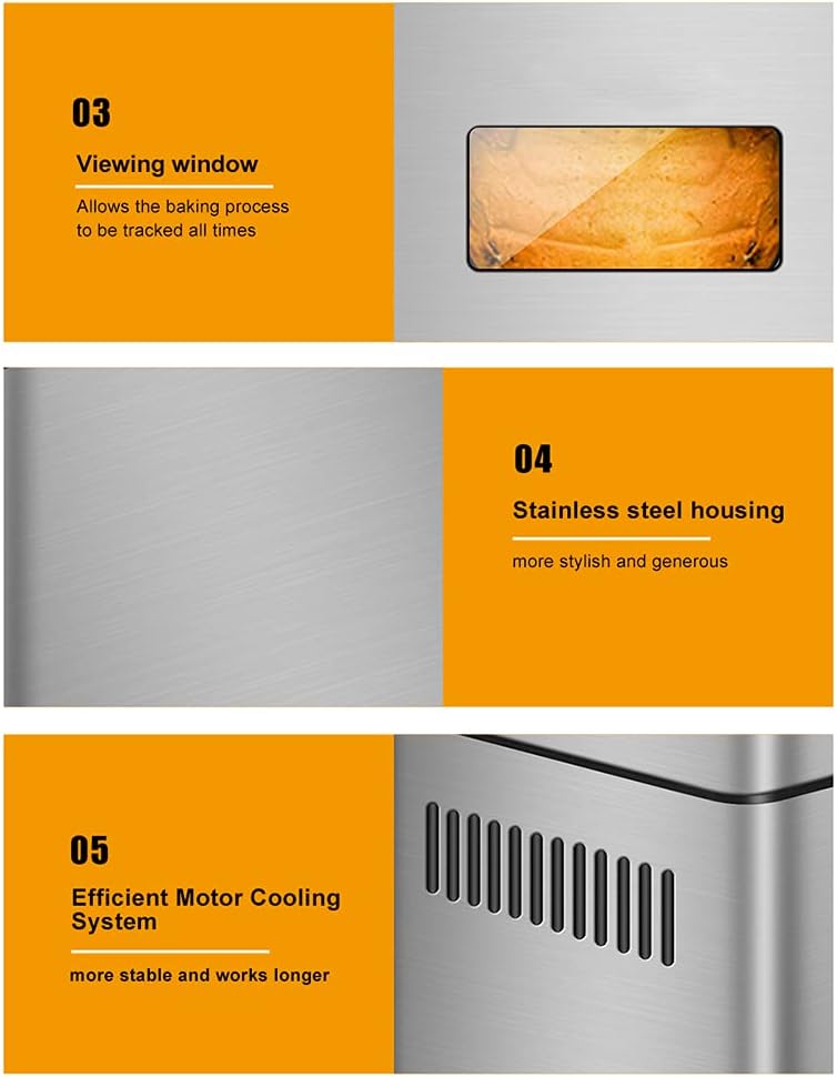 Macchina per il pane con timer e funzione automatica di mantenimento del calore, in acciaio inox, 19 programmi di cottura, 3 formati di pane e 3 colori per la preparazione di torte e marmellate