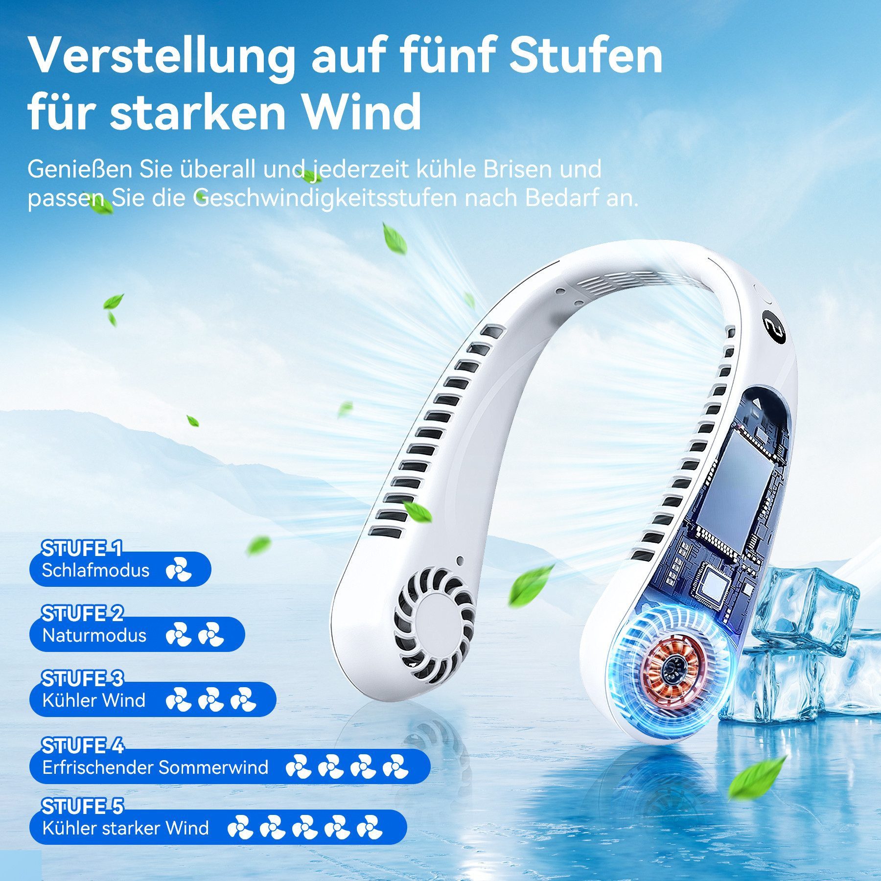 Mini USB-Ventilator Nackenventilator Hals Ventilator 3000mAh Wiederaufladbarer Ventilator