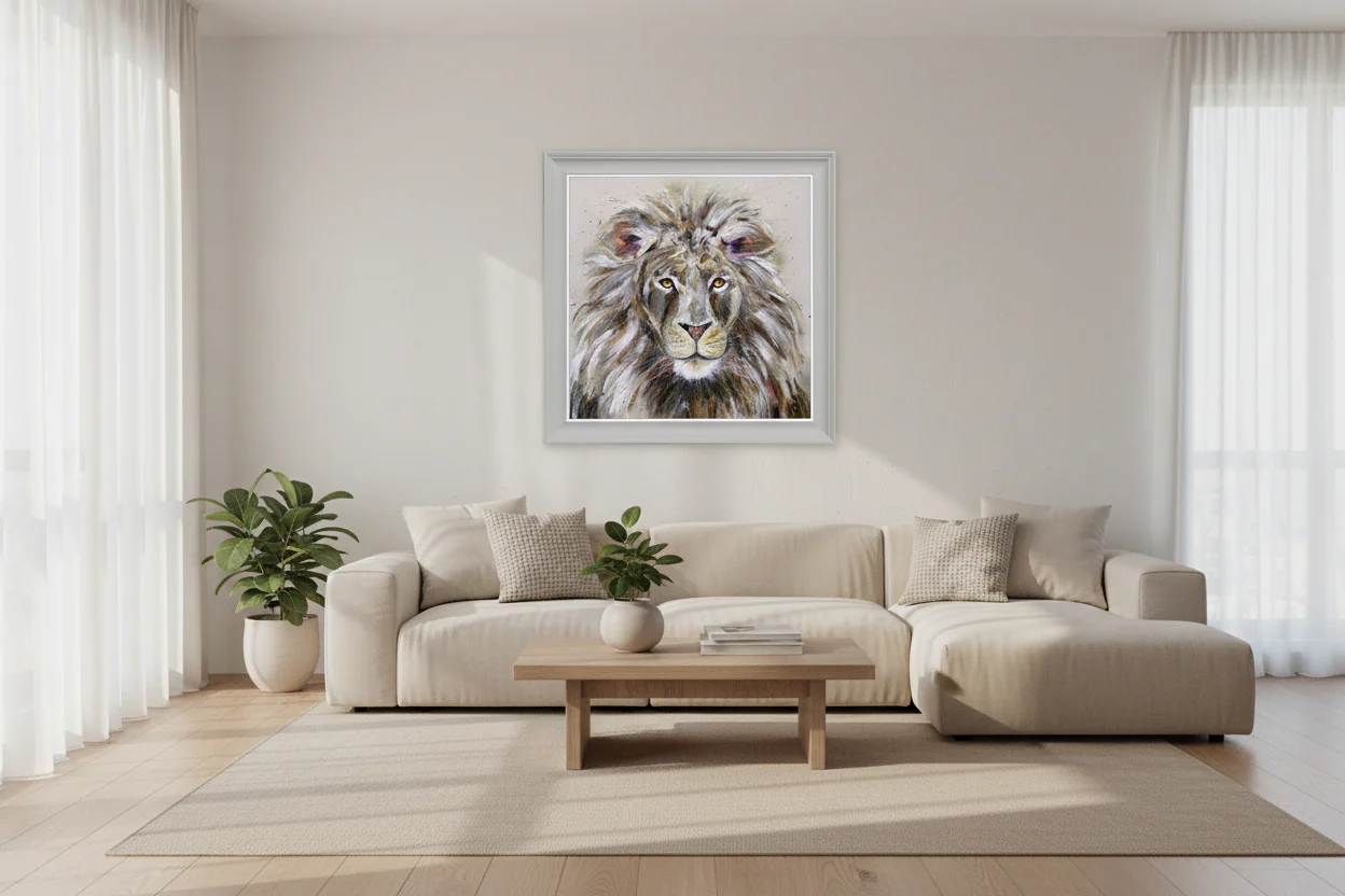 Aslan �C Framed Canvas Print by Nicola Jane Rowles