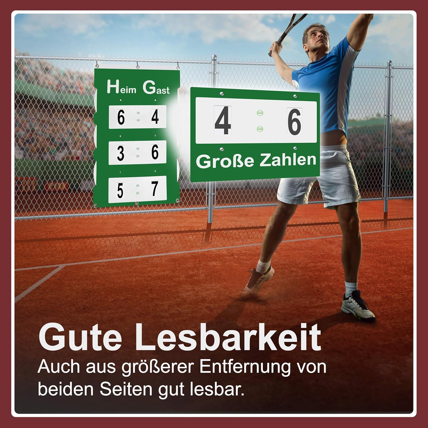 achilles Tennis Spielstand Anzeigetafel, Spielstandanzeige, professionelle Tennistafel, Indoor-Outdoor, 60x90cm