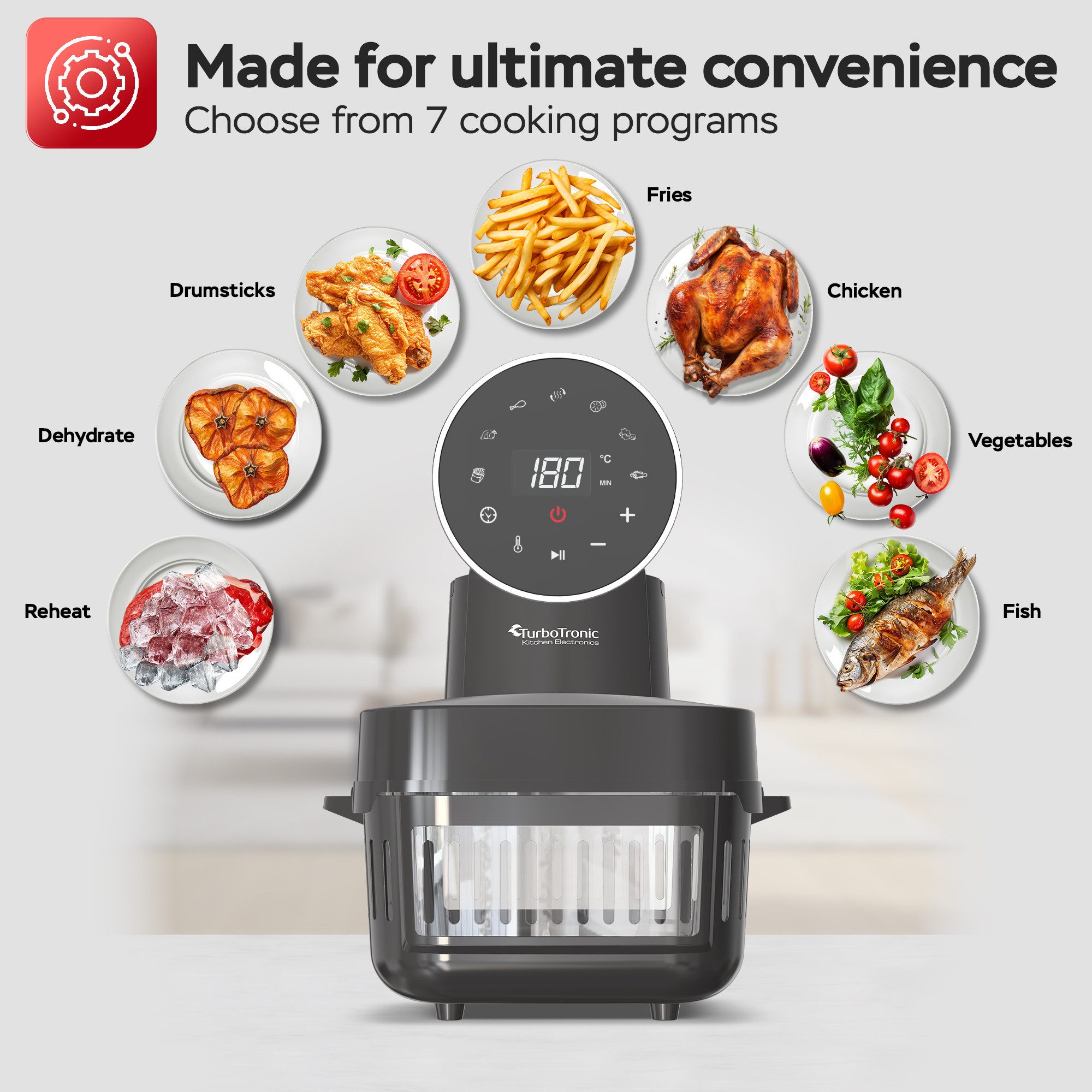 Heißluftfritteuse 1600 W Glas digitaler Airfryer Heißluftofen BPA-frei gesund kochen