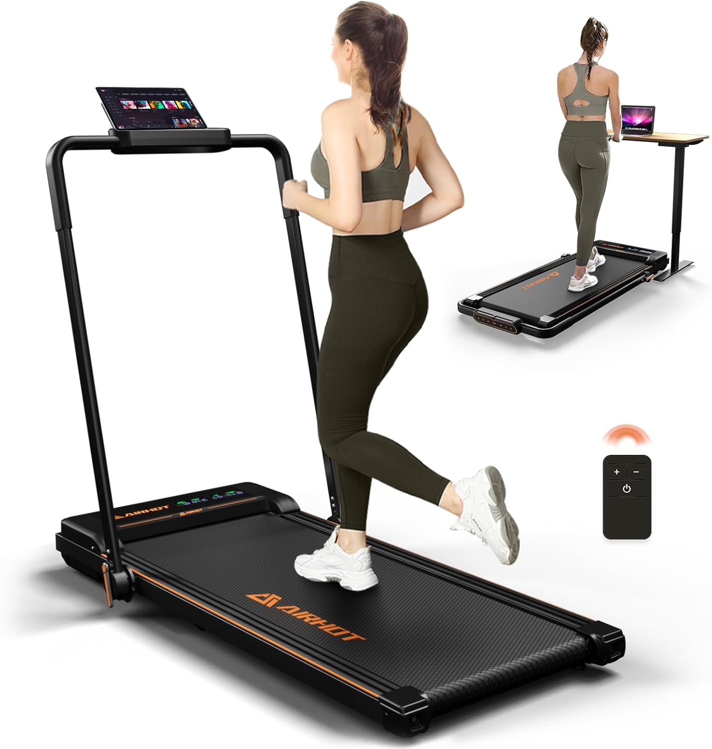 Laufband für Zuhause-AIRHOT, 2,5 PS Walking Pad, Untertisch-Laufband mit Fernbedienung und LED-Anzeige, maximale Geschwindigkeit von 6 km/h BZW. 12 km/h. Kompaktes Laufband für zuhause oder das Büro