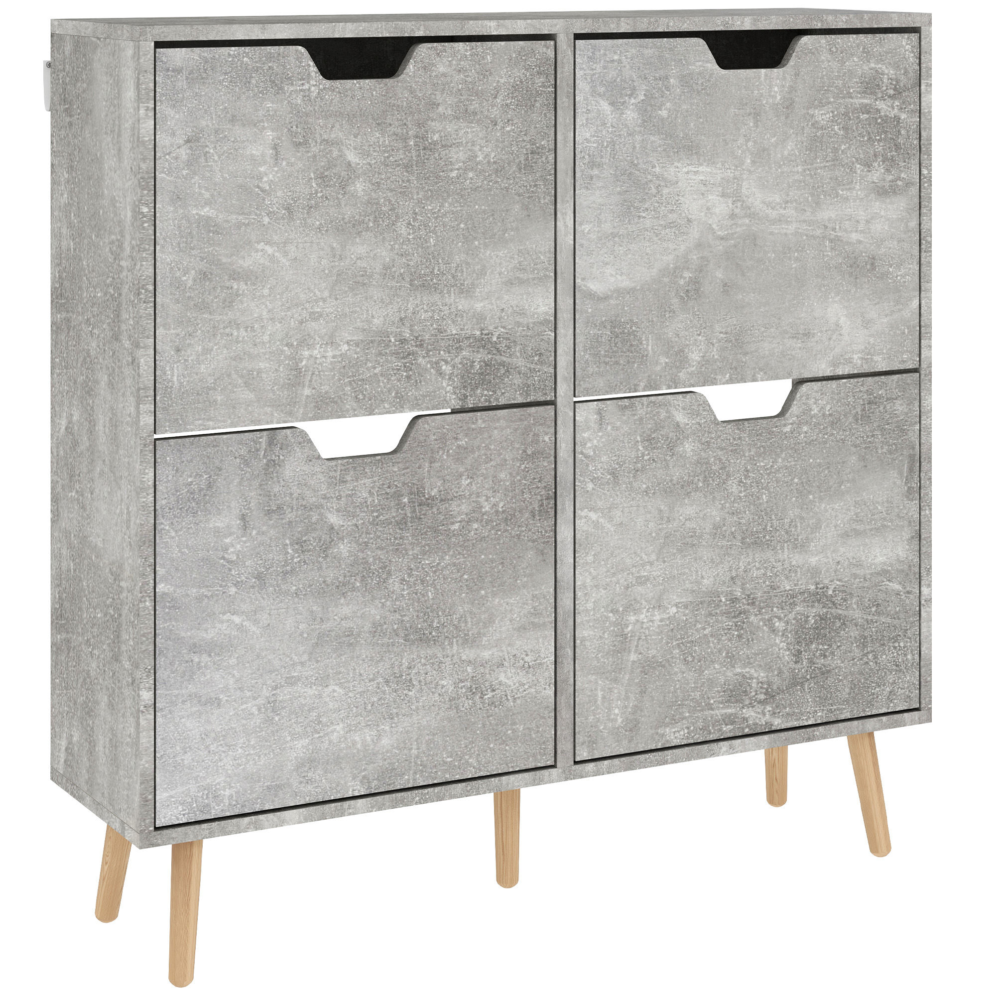 HOMCOM Schuhschrank mit 4 klappbaren Schubladen auf 2 Ebenen für 16 Paar, aus Holz, 95x26x95 cm, Grau