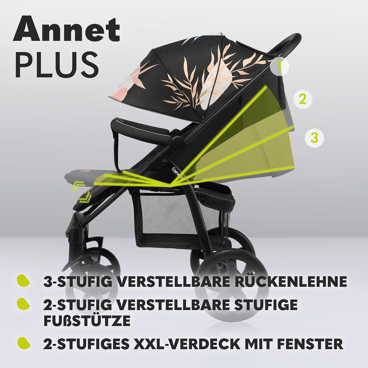 LIONELO Annet Plus Buggy bis 22 kg mit Liegefunktion, Kinderwagen klein zusammenklappbar mit Zubehör, Eva-Schaum-Räder, Moskitonetz, Fußdecke Getränkehalter, Korb