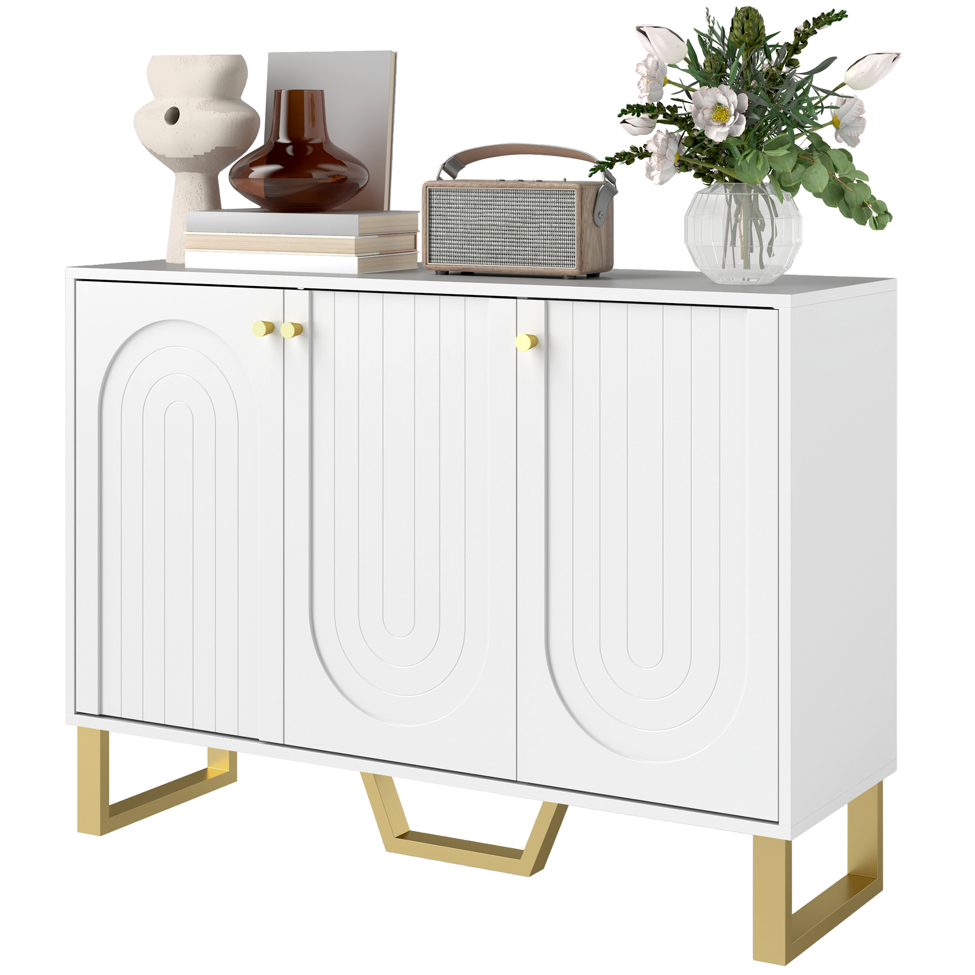 HOMCOM Wohnzimmerbuffet mit Schranktüren und verstellbarem Regal, 106,5 x 35 x 77,5 cm, weiß