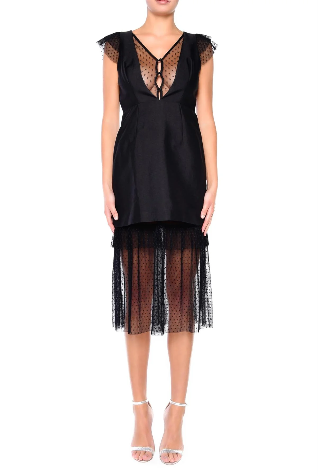 Alexa Black Dobby-Spot Mesh Mini-Dress
