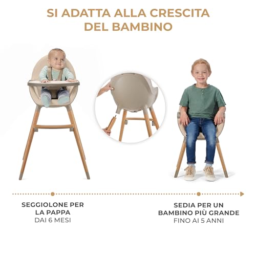 Kinderkraft Seggiolone Pappa FINI2, 2 in 1, Rialzo da Sedia, Poggiapiedi Vassoio Regolabile, per Bambini da 6 Mesi fino 5 Anni, Beige : Prima infanzia