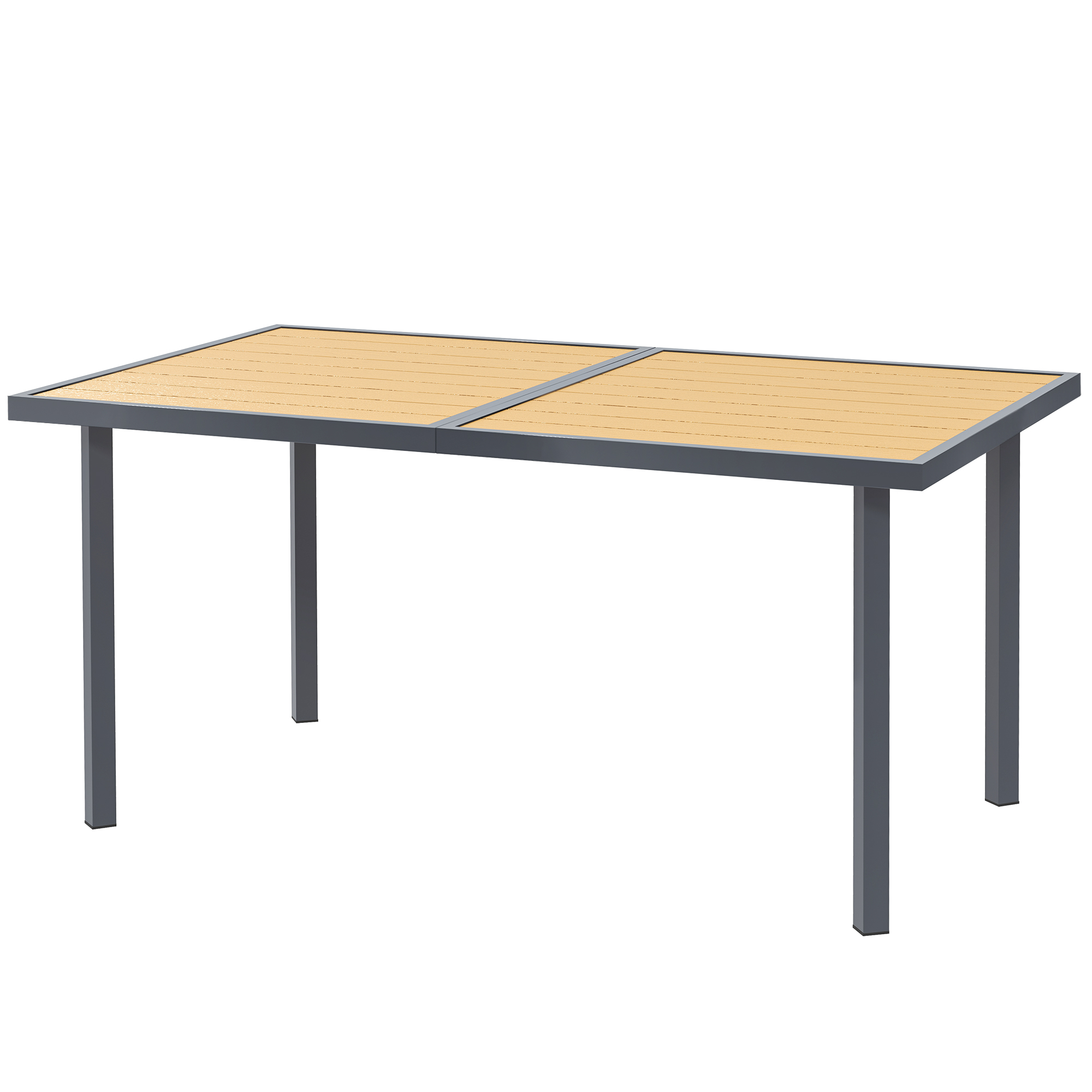 Outsunny Gartentisch für 6 Personen mit Tischplatte aus Stahl in Holzoptik, 150 x 90 x 72 cm, Naturholz