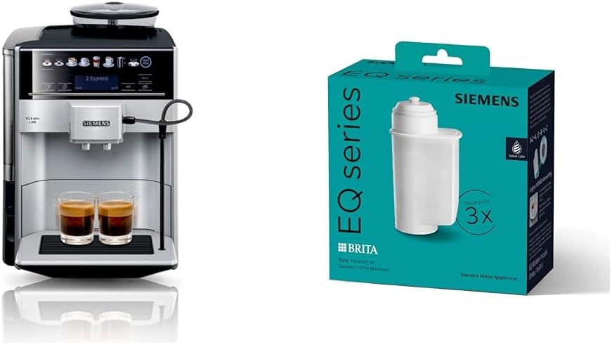 SIEMENS Kaffeevollautomat EQ6 plus s300 TE653501DE, für viele Kaffeespezialitäten, Milch-Aufschäumdüse, Keramikmahlwerk, Doppeltassenfunktion, Antikalk, automatische Dampfreinigung, 1500 W, silber