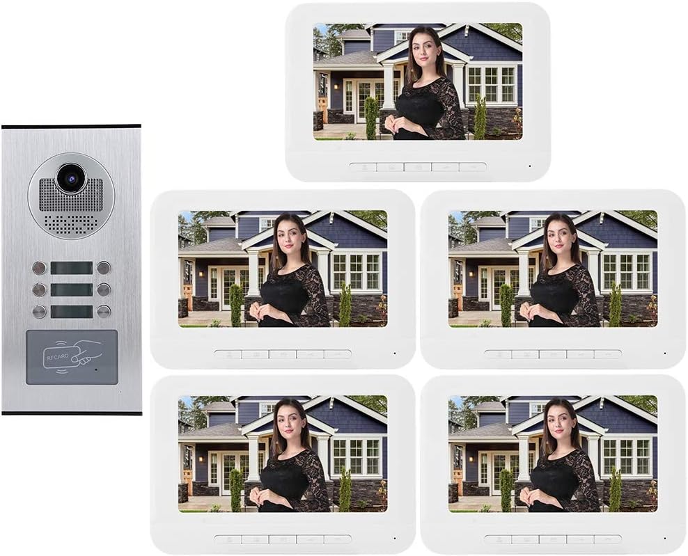 Cosiki Video Citofono, Citofono 5 Fili Universale, Campanello Citofono Kit Videocitofono Campanello Video 5 Appartamenti per Casa Videocitofono Smart Citofono Condominiale
