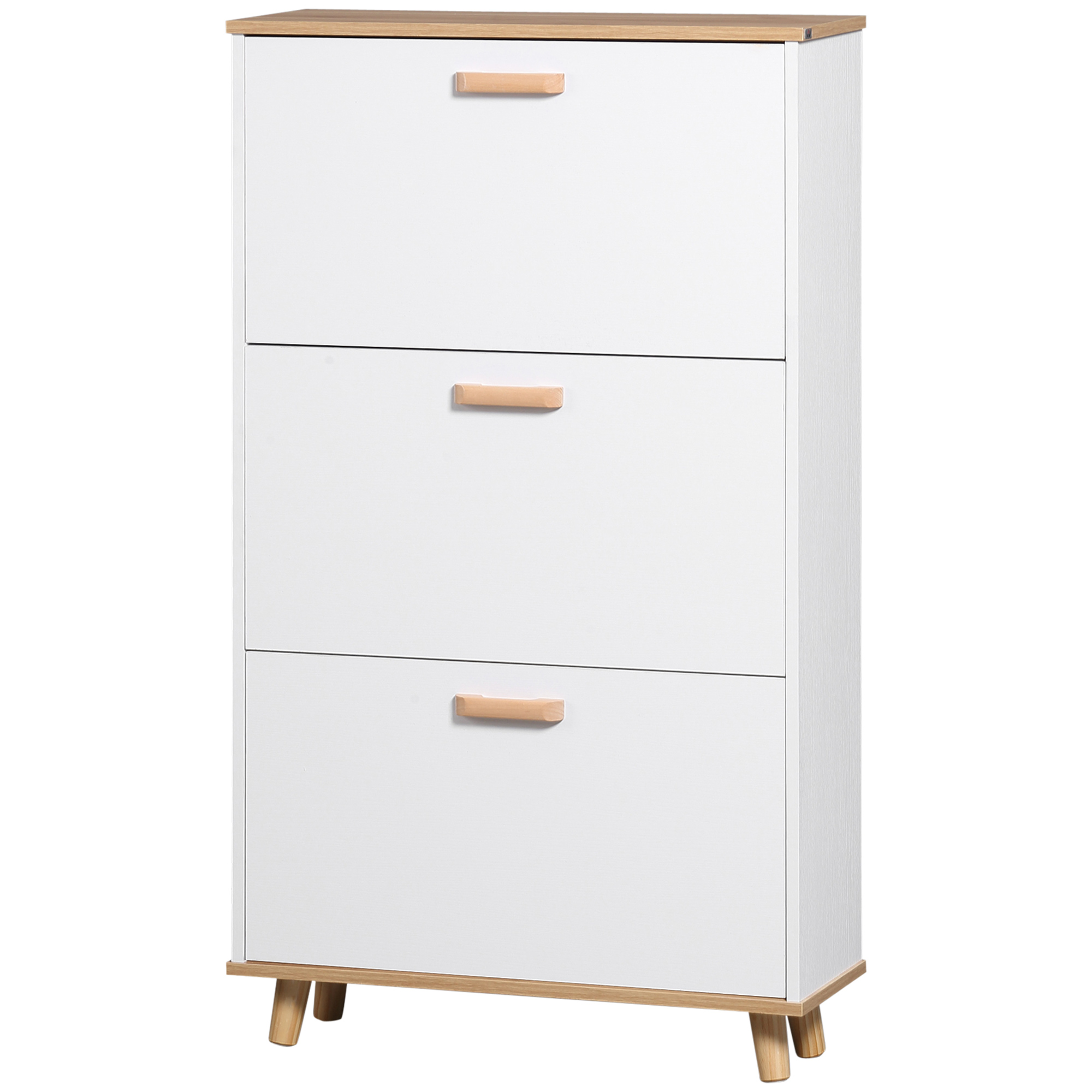 HOMCOM Skandinavischer Schuhschrank 3 Klappen 70 x 23,5 x 122 cm weiß