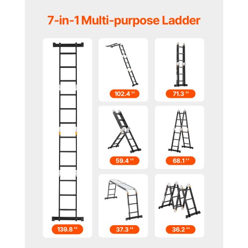 VEVOR Mehrzweckleiter Multifunktionsleiter Leitergerüst 7-in-1 3 Stufen 3550mm