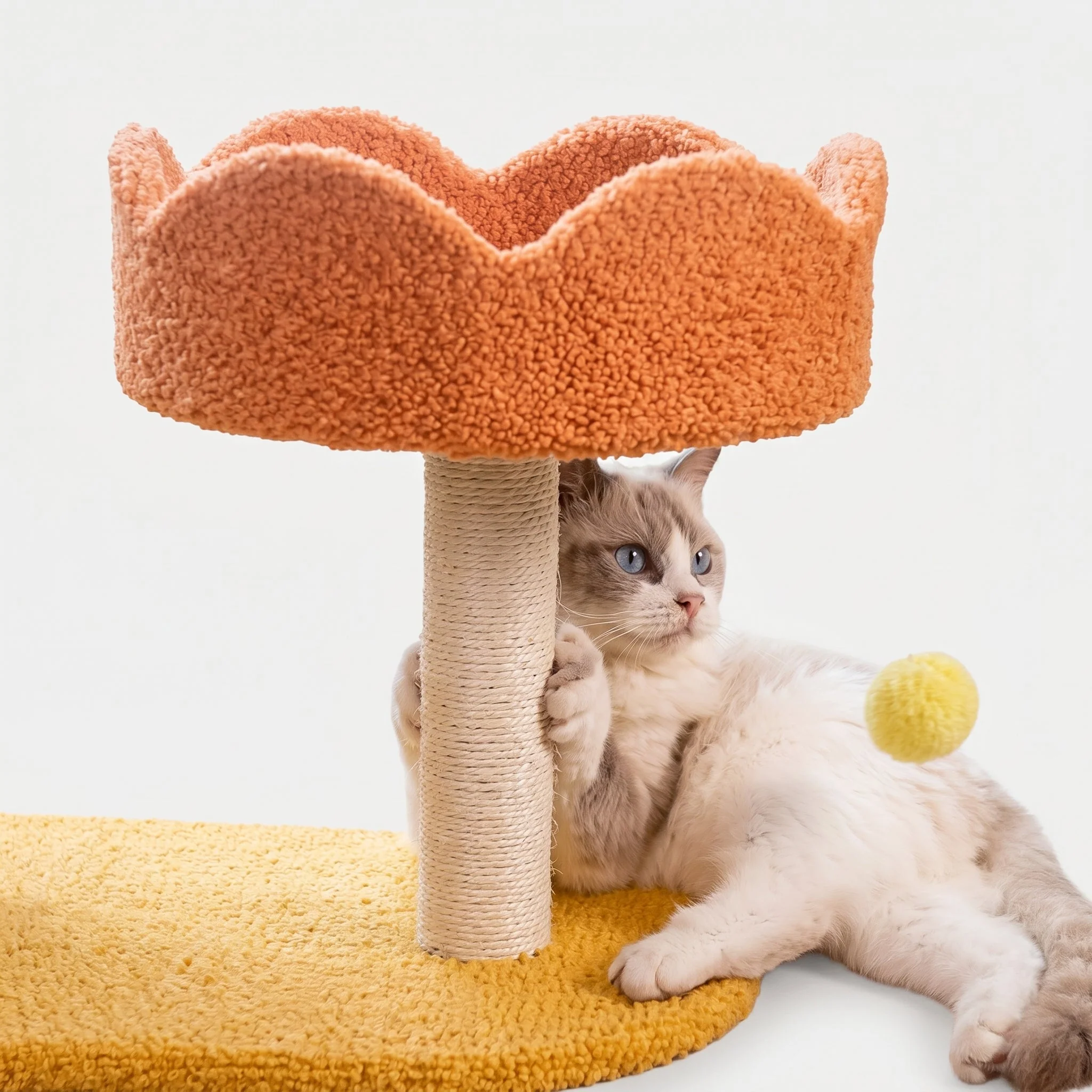 Cat Perch Station �C Flower Bowl Perch, Sisal Scratching Post & Spring Ball Toy