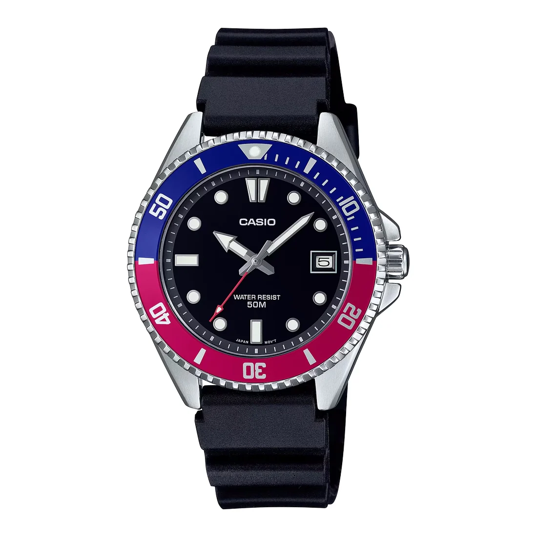 Orologio Casio Duro MDV-10-1A2VEF quadrante nero e ghiera pepsi unisex