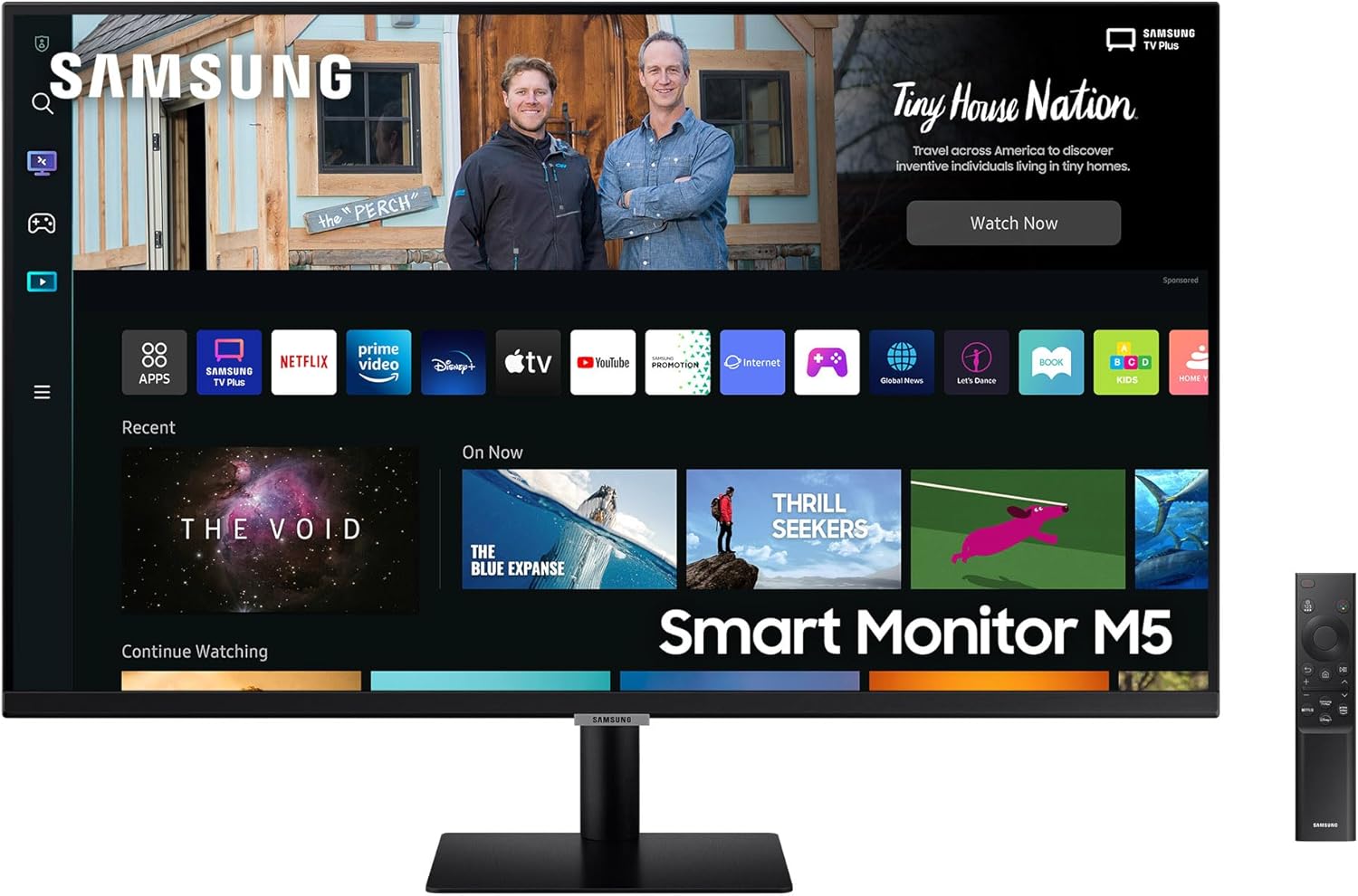 Samsung Smart Monitor M5, Flat 27'', 1920x1080 (Full HD), Smart TV (Amazon Video, Netflix), Airplay, Mirroring, Office 365, Wireless Dex, Casse Integrate, IoT Hub, WiFi, HDMI