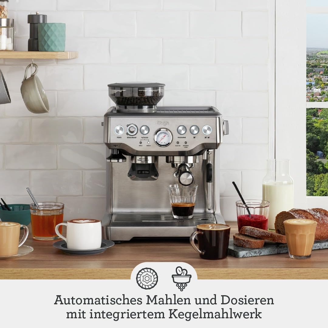Sage The Barista Express Espressomaschine mit integriertem Mahlwerk und Milchaufschäumer Gebürsteter Edelstahl