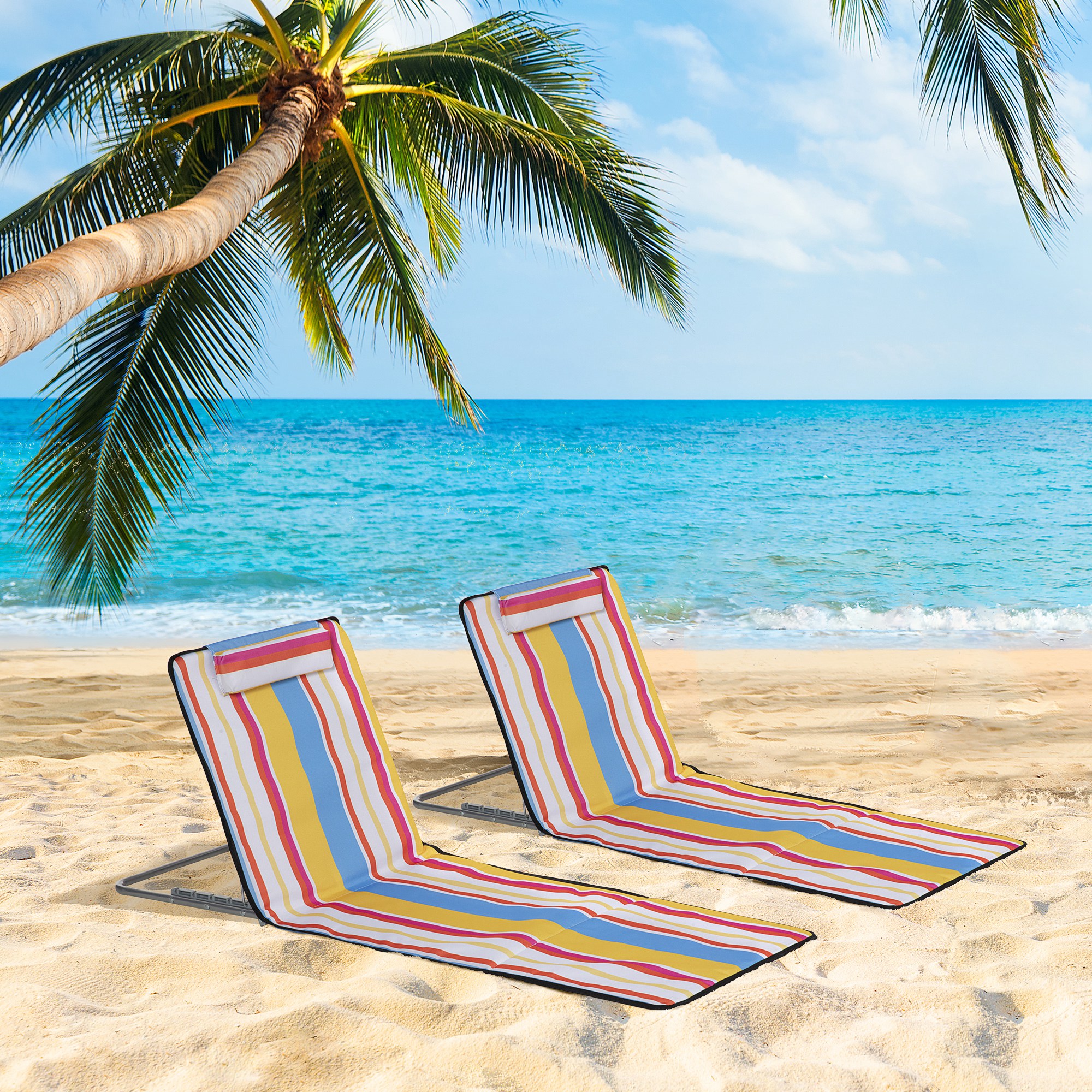 Outsunny 2er-Set Strandmatte, verstellbar, faltbar, 124L x 53B x 37-50H cm, Mehrfarbig