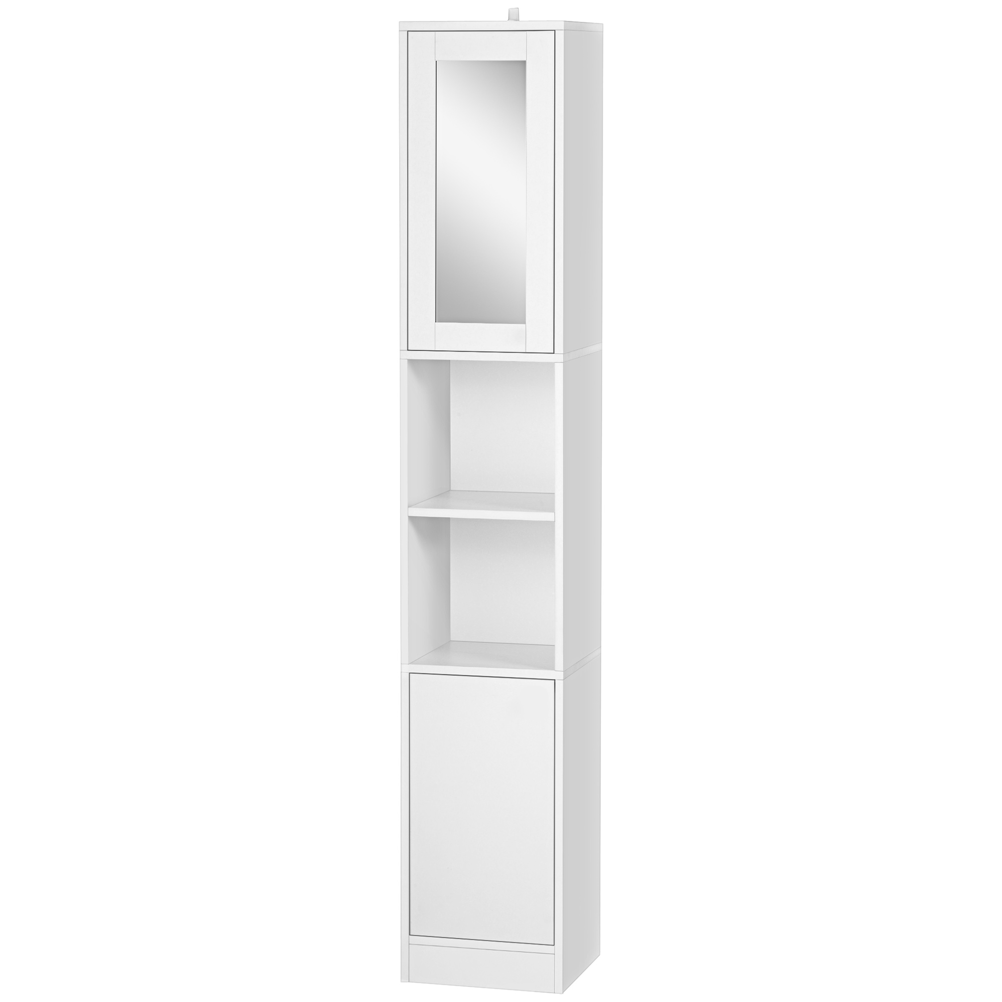 Kleankin Badezimmerschrank Platzsparend aus Holz mit Spiegel und Druckverschluss, 30x28x170cm, Weiß