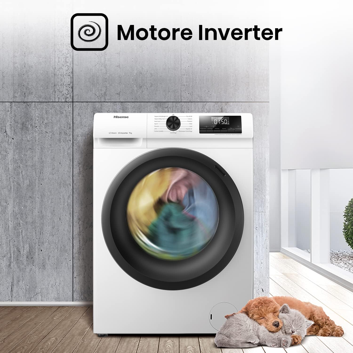 Hisense WFVB7012EM Front Load Washing Machine 7 kg 1200 rpm 15 Programs Steam LED Display Rapid Program Delay Start Child Lock