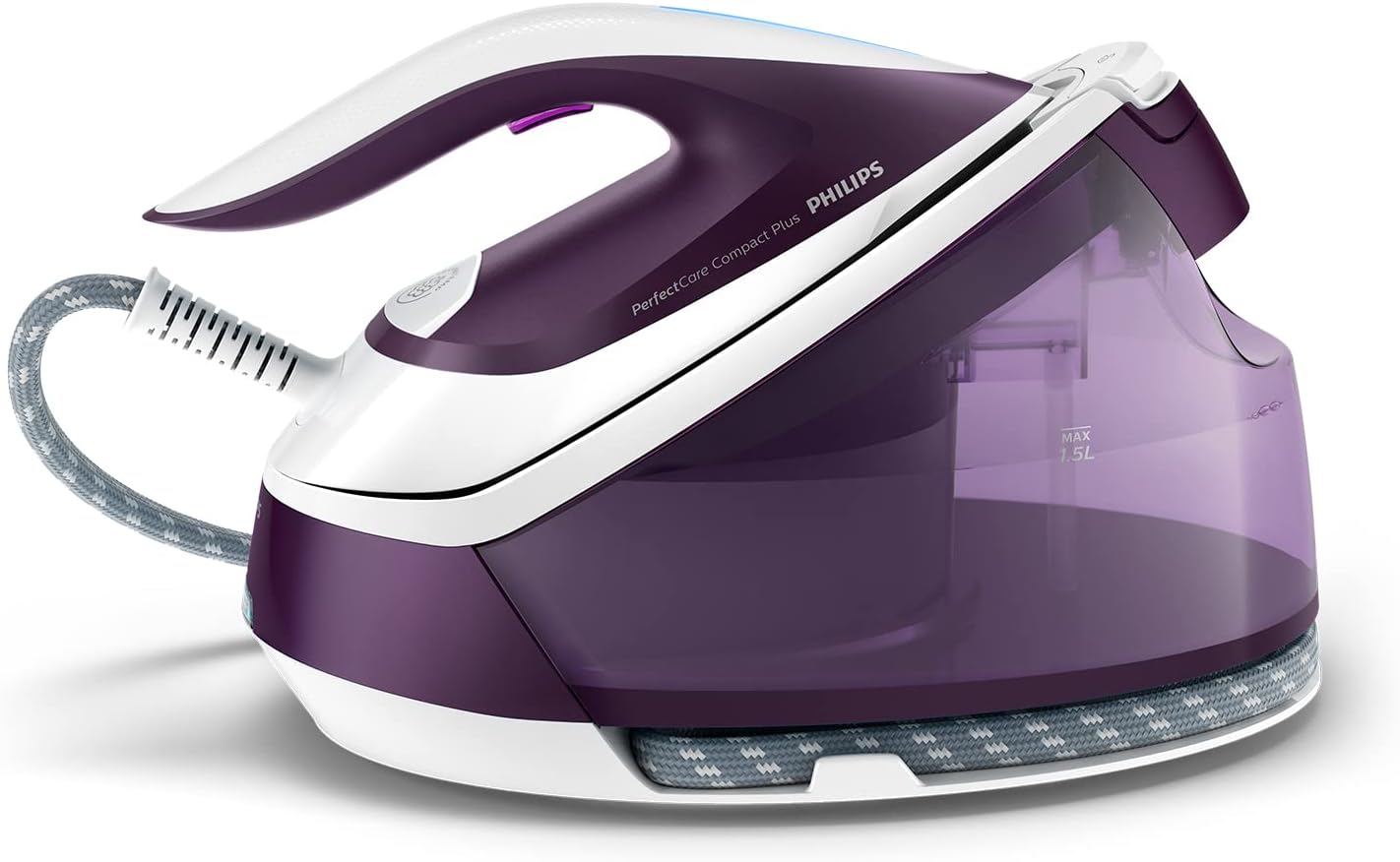 Philips PerfectCare Compact Plus Ferro da Stiro con Caldaia - 2400W, Colpo di Vapore 450g, Pressione 6,5 Bar, Tecnologia OptimalTEMP, Serbatoio 1,5 l, Viola/Bianco (GC7933/30)
