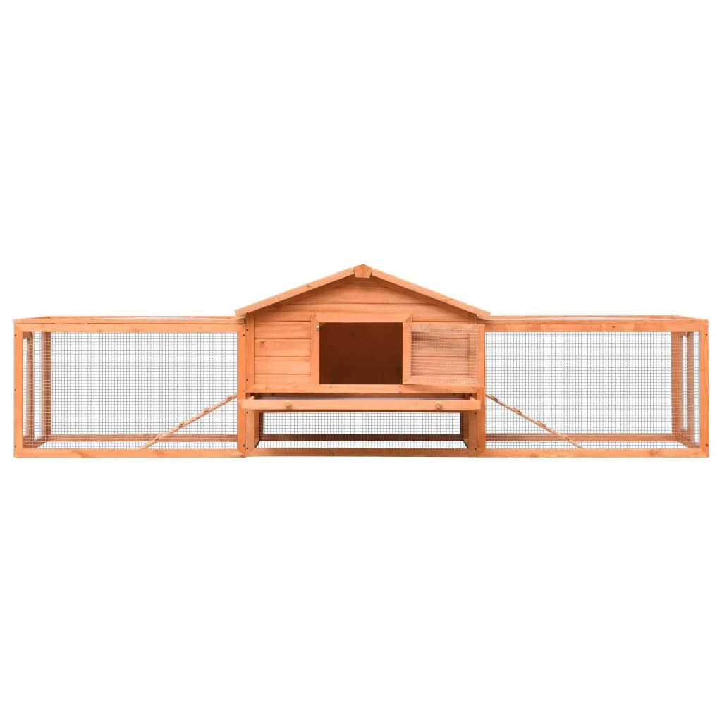 2025 Konijnenhok 303 x 60 x 86 cm Houten Konijnenkooi met Ren Massief Hout
