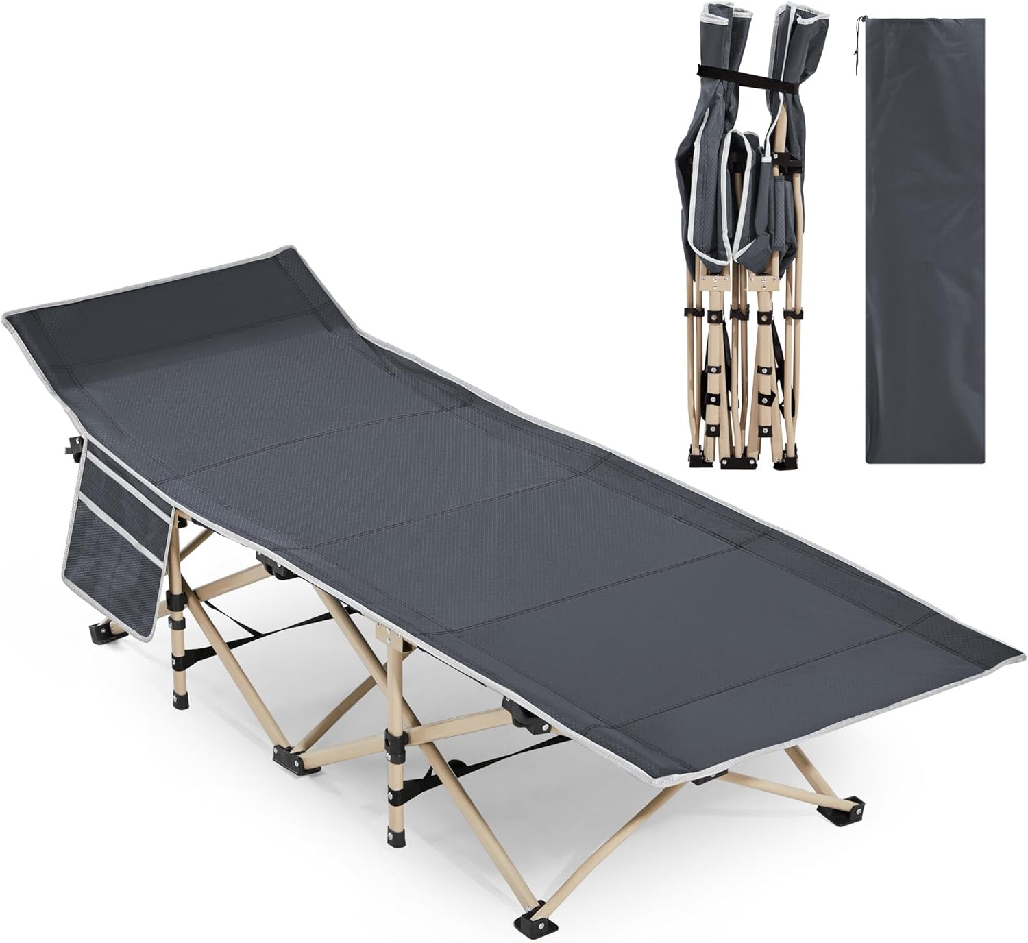 Yaheetech Lettino da Campeggio Pieghevole Brandina Portatile da Spiaggia con Borsa di Trasporto Pisolino Singolo Richiudibile Salvaspazio Giardino 186 x 66 x 52 cm Grigio