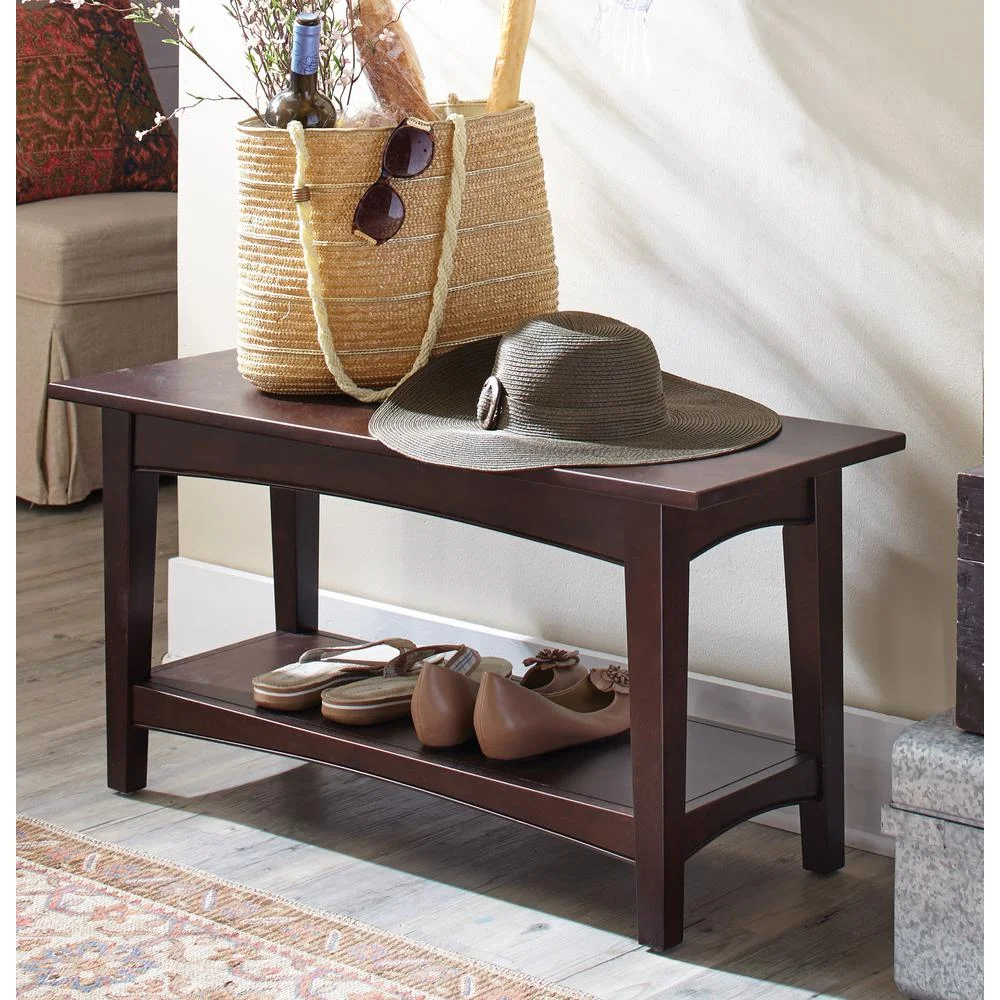 Alaterre Shaker Cottage Bench with Shelf, Espresso