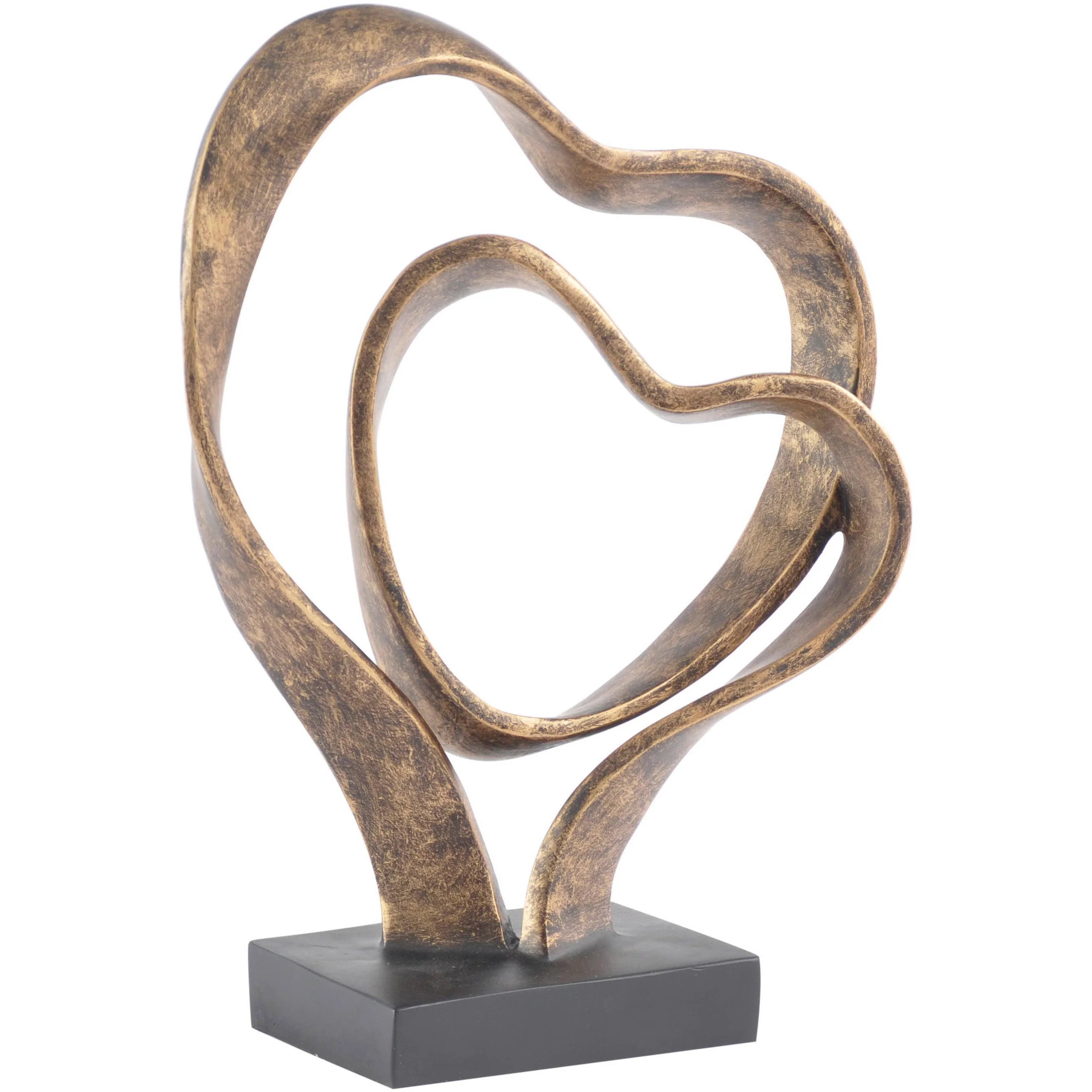 Double Heart Sculpture �C Antique Gold & Black | Romantic Anniversary & Wedding Gift