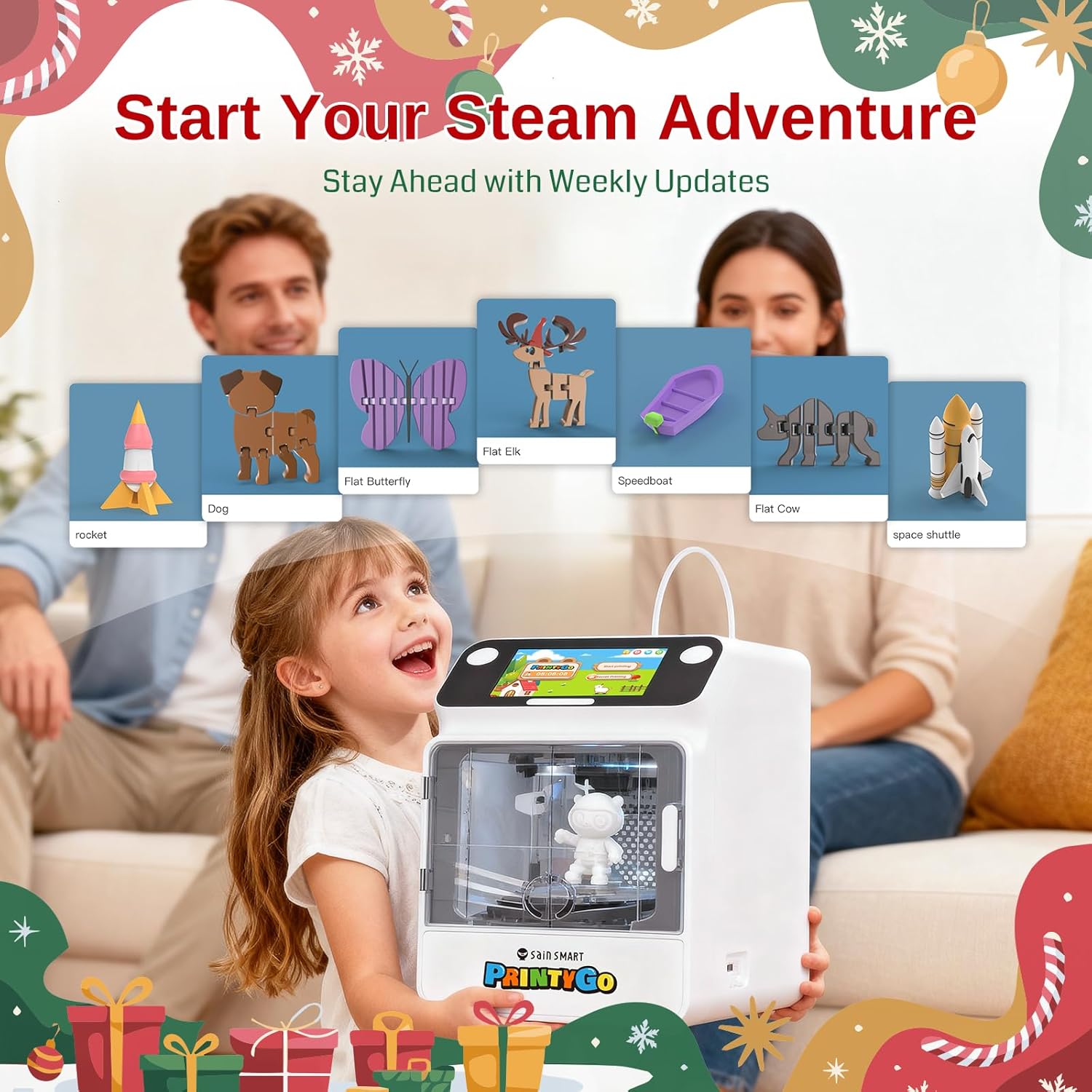 Stampante 3D PrintyGo Mini per bambini, stampante autolivellante da 600 mm/s per principianti con touch screen da 5