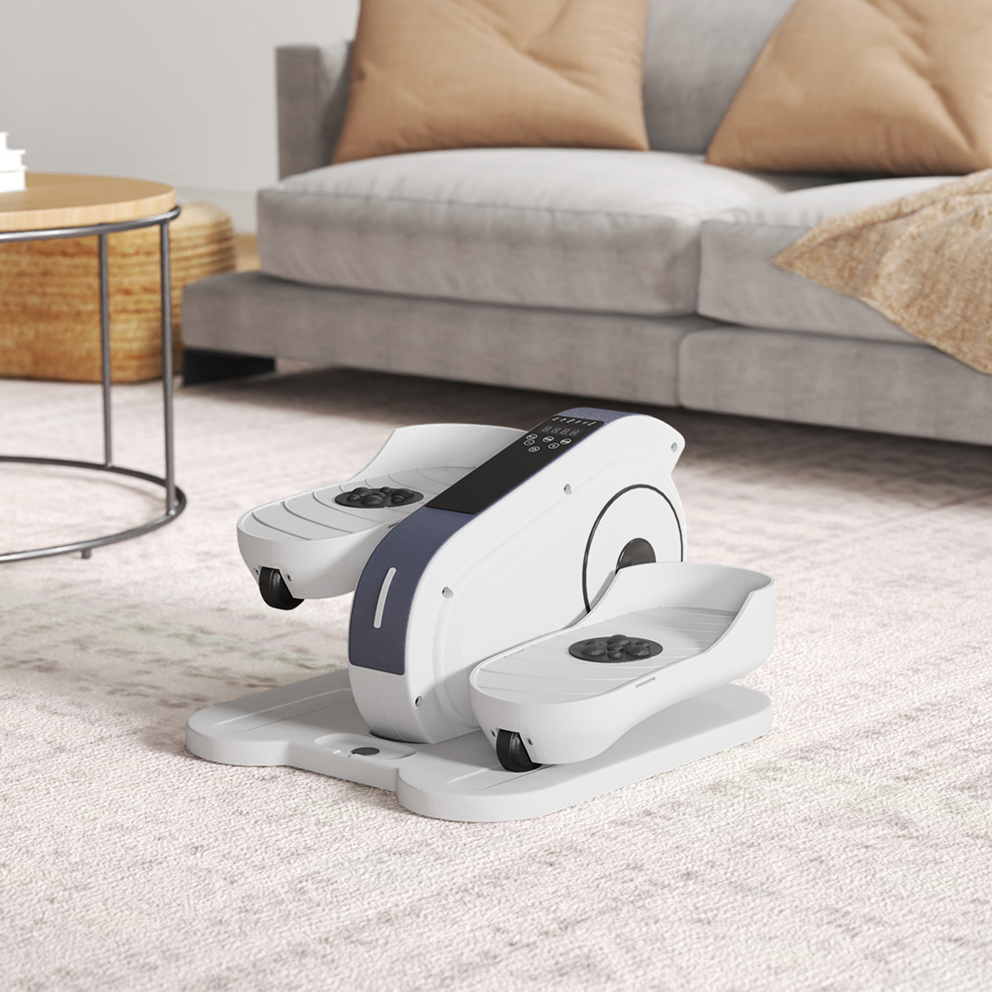 SPORTNOW Zitpedaaltrainer, Mini-Ellipsentrainer met LCD-Monitor, Afstandsbediening, 10 Instelbare Snelheidsniveaus, Wit