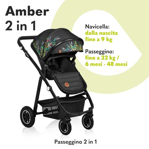 LIONELO Amber Passeggino 2in1 Duo Passeggino da 0 a 48mesi con Seduta secchiello   Navicella per neonato e bambini a 22kg Regolabile, pieghevole e leggero Ruote grandi Cappotina XXL : Prima infanzia
