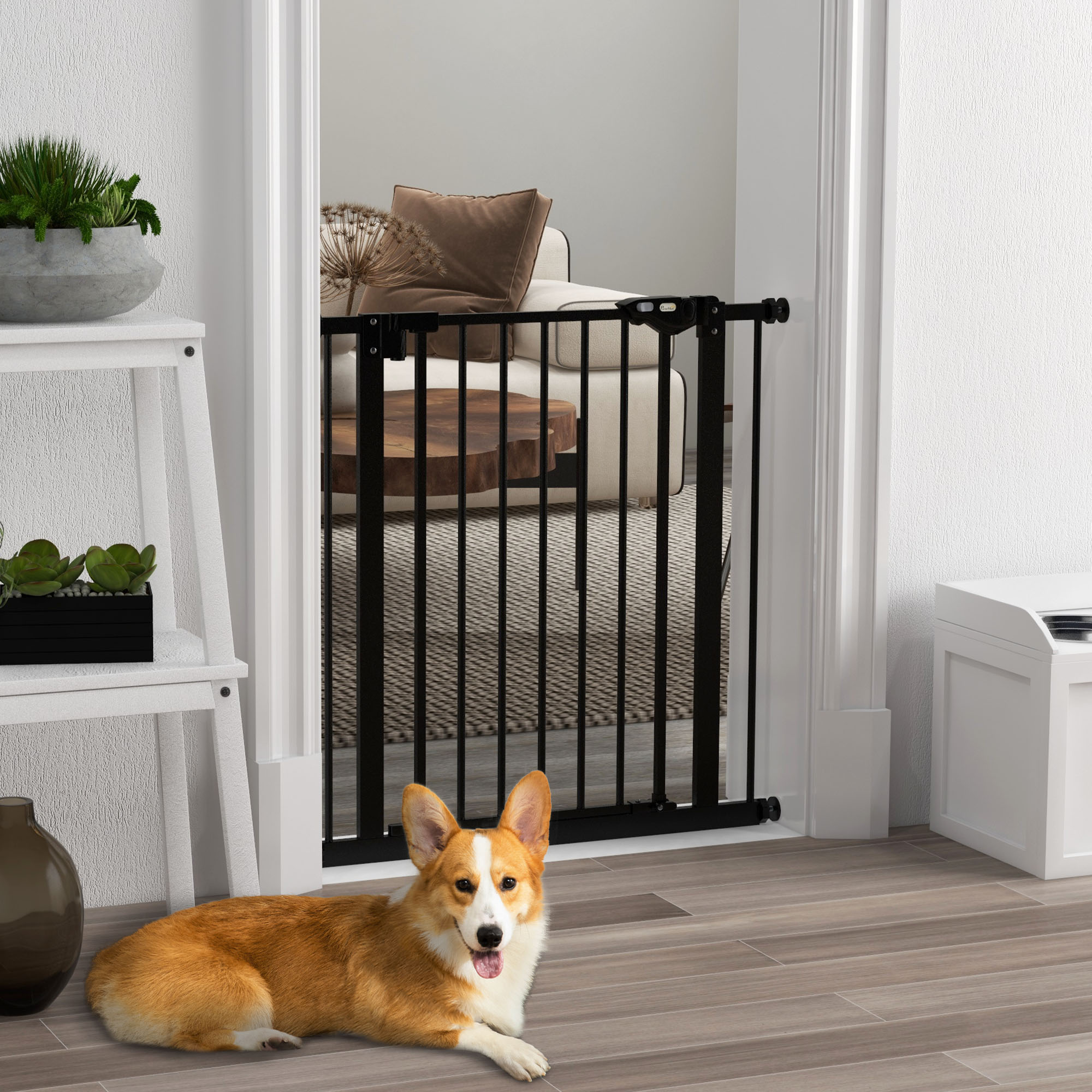 PawHut Türschutzgitter für Hunde, Absperrgitter, Schutzgitter für Haustiere, Metall, Kunststoff, 74-80 cm, Schwarz